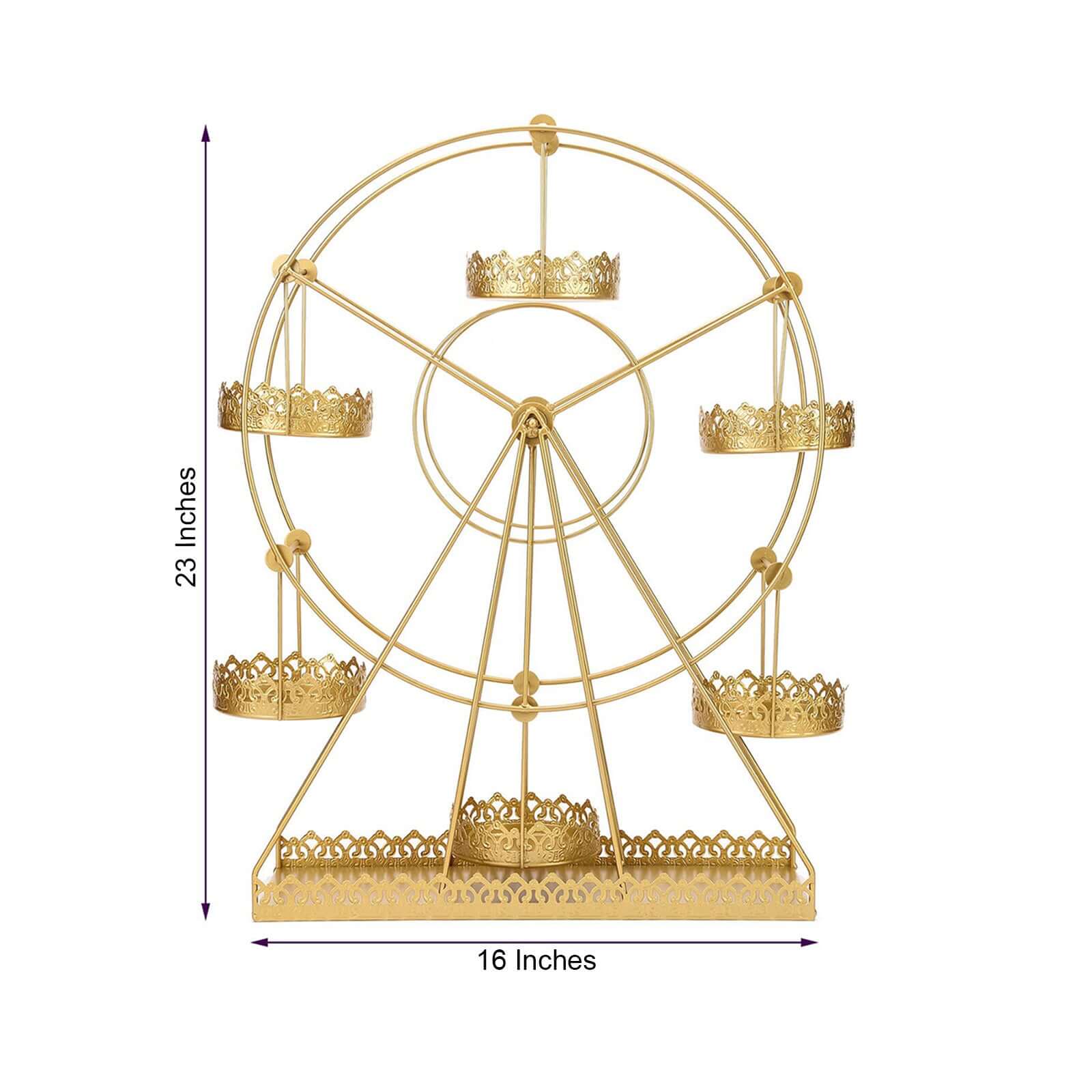 Metal Ferris Wheel Cupcake Holder 23" Gold - Large Whimsical Rotating Dessert Display Stand for Circus-Themed Parties & Glamorous Events - Image 3