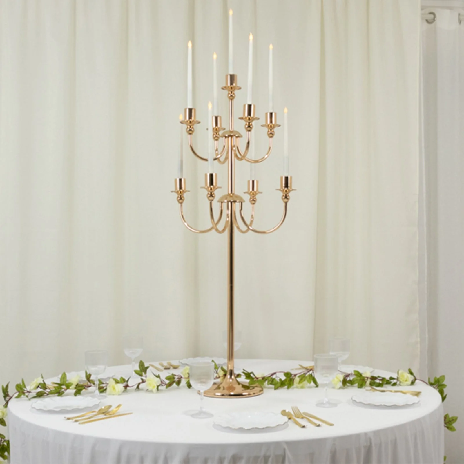 Metal Floor Candelabra Candle Holder 46" Tall - 9-Arm Gold Vintage Taper Candlestick Stand Table Centerpiece for Weddings & Parties - Image 10