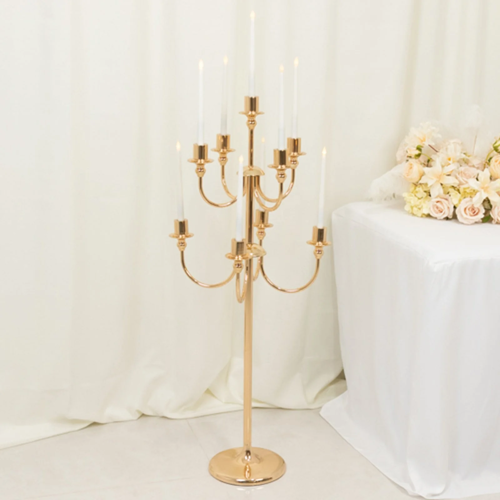Metal Floor Candelabra Candle Holder 46" Tall - 9-Arm Gold Vintage Taper Candlestick Stand Table Centerpiece for Weddings & Parties - Image 8
