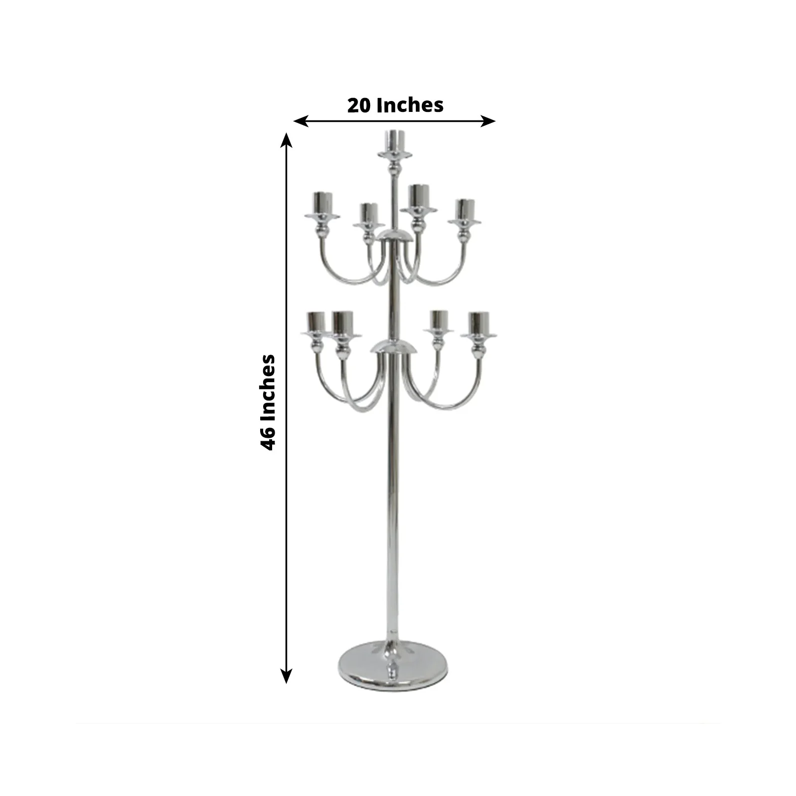 Metal Floor Candelabra Candle Holder 46" Tall - 9-Arm Silver Vintage Taper Candlestick Stand Table Centerpiece for Weddings & Parties - Image 2