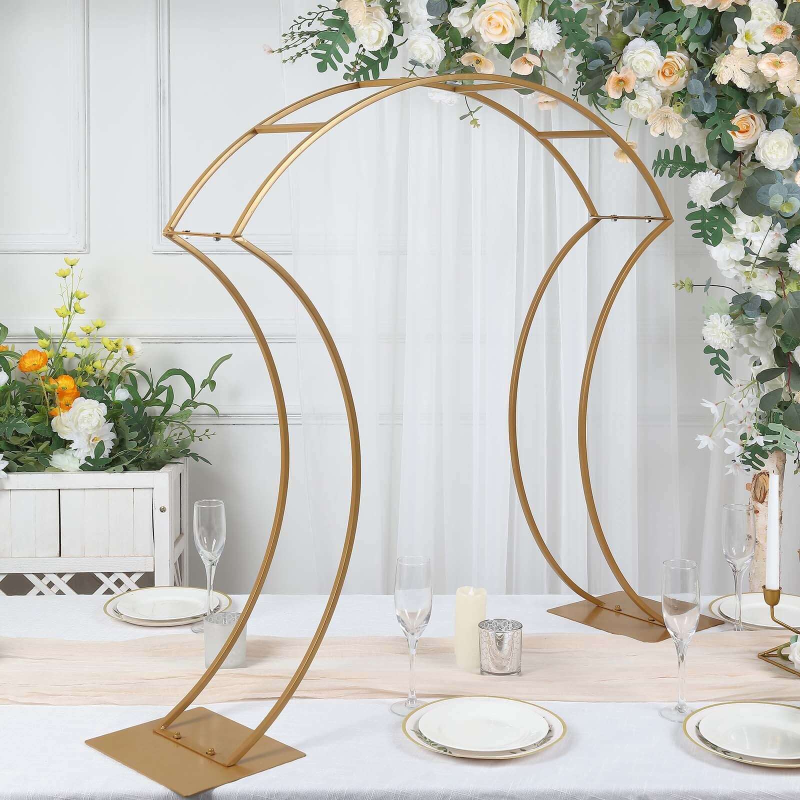 Metal Floral Arch Frame 38" Gold Curvy Design - Wedding Table Centerpiece or Aisle Prop - Image 2