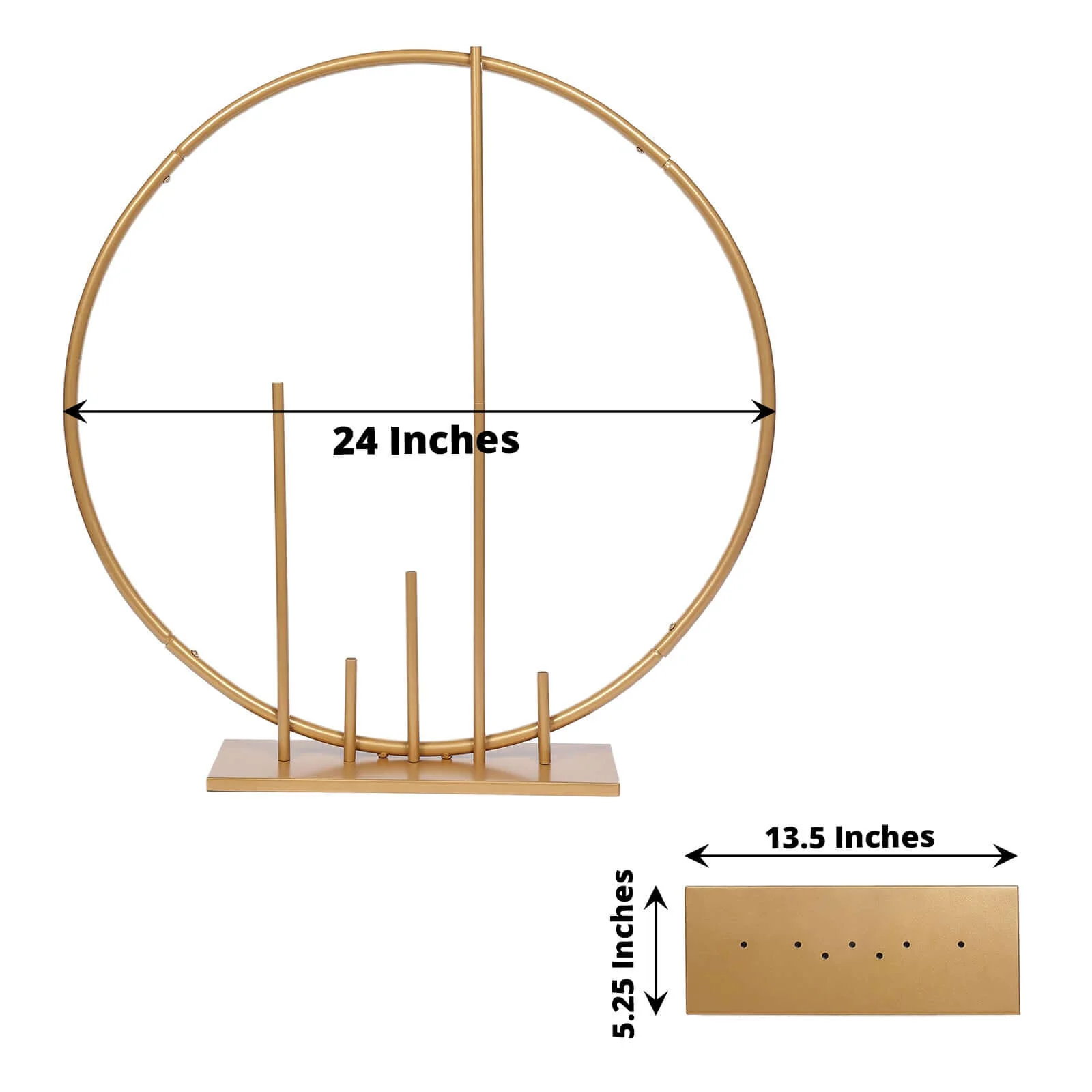 Metal Floral Hoop Wedding Table Centerpiece Round 24" Gold with Pillars - Self-Standing Balloon Arch Frame - Image 3