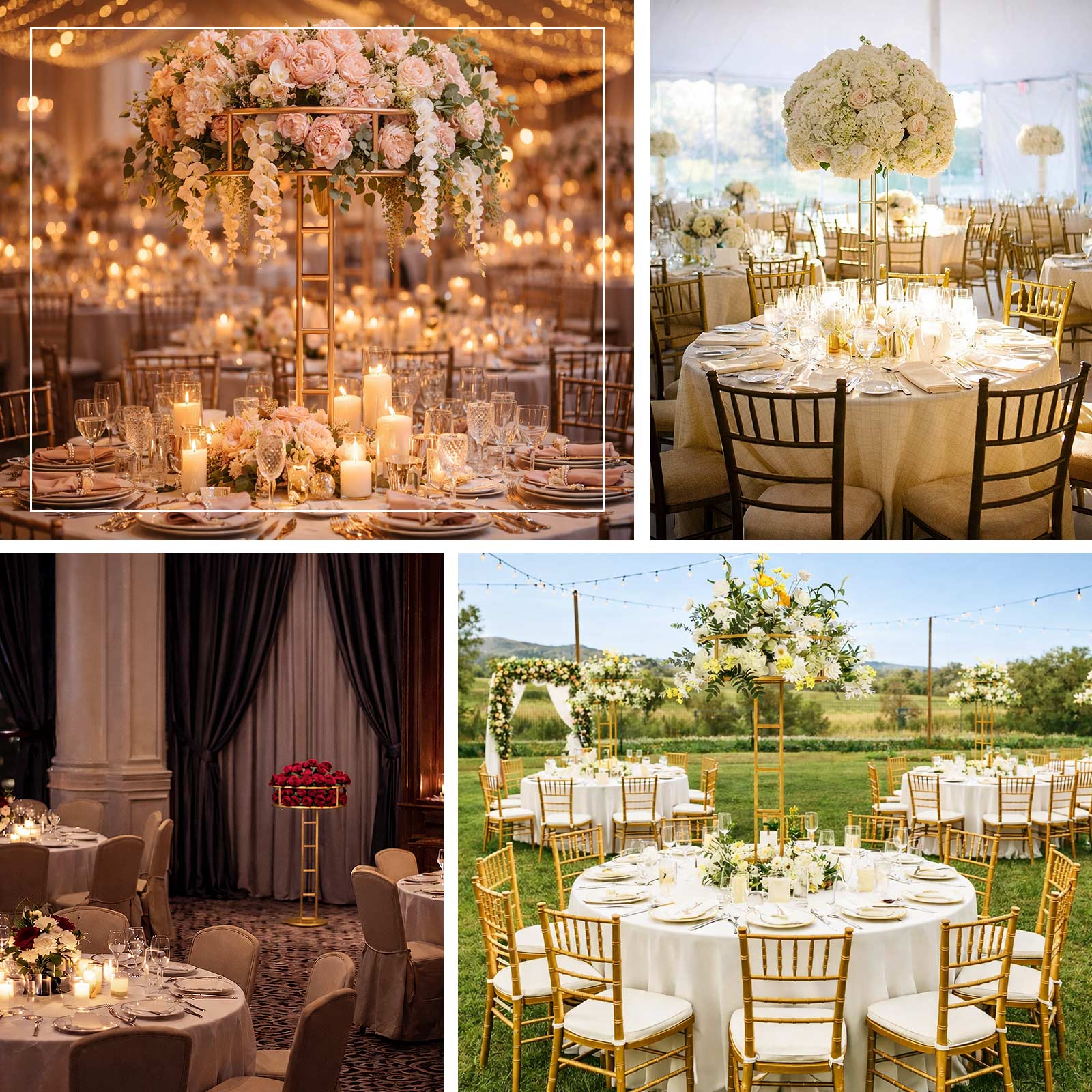 Metal Floral Riser 46" Gold Open Frame Design - Grand Halo Top Wedding Centerpiece Pedestal - Image 5