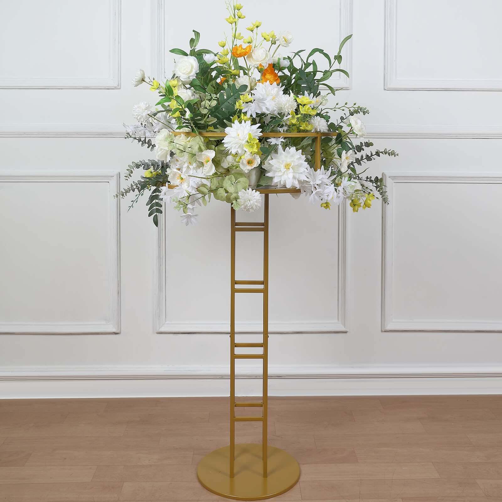 Metal Floral Riser 46" Gold Open Frame Design - Grand Halo Top Wedding Centerpiece Pedestal - Image 7