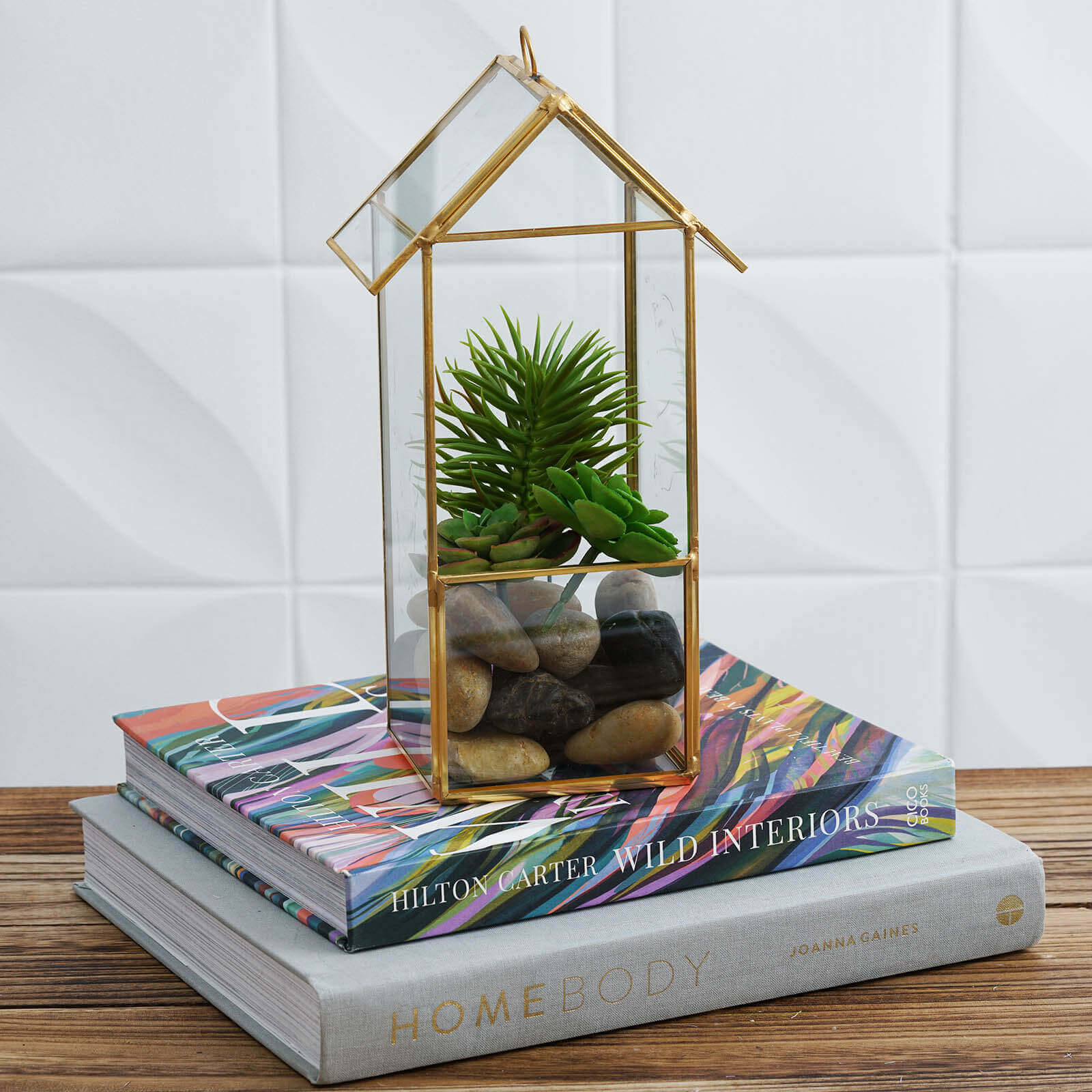 Metal Glass Terrarium 11" House Lantern Design Hanging Gold - Multipurpose Holder for Air Plants & Decor - Image 10
