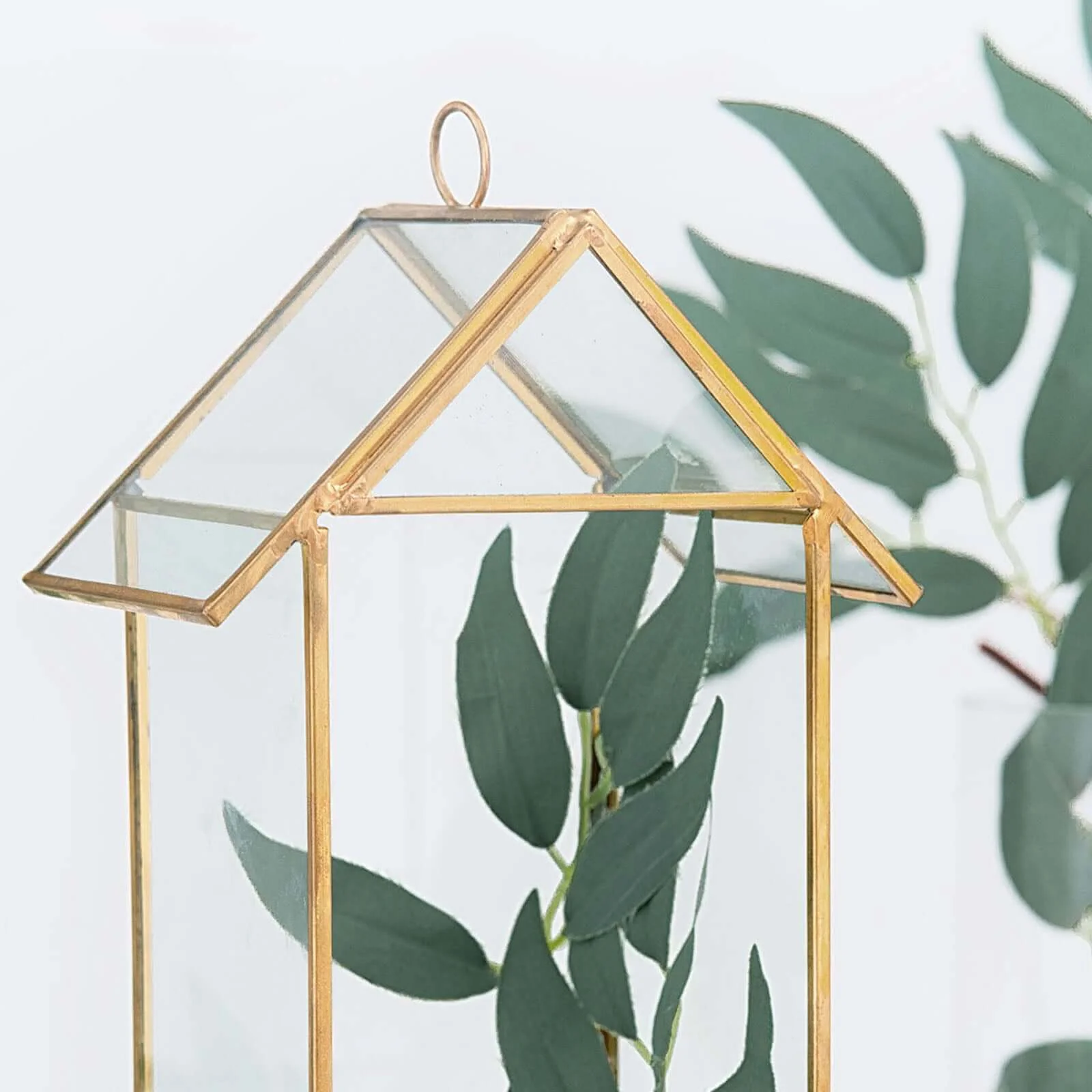 Metal Glass Terrarium 11" House Lantern Design Hanging Gold - Multipurpose Holder for Air Plants & Decor - Image 11