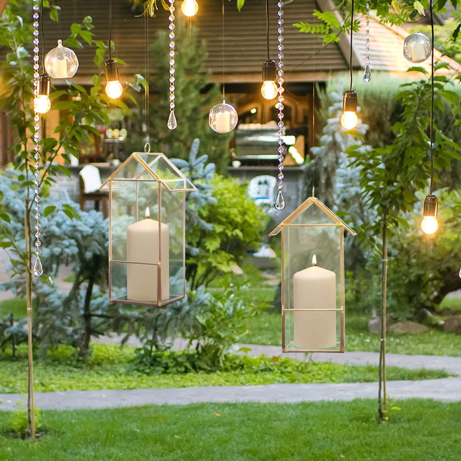 Metal Glass Terrarium 11" House Lantern Design Hanging Gold - Multipurpose Holder for Air Plants & Decor - Image 2