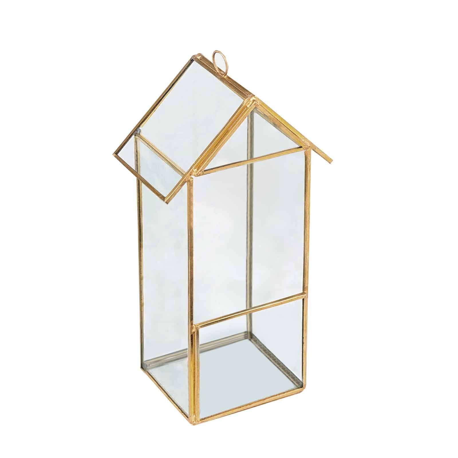 Metal Glass Terrarium 11" House Lantern Design Hanging Gold - Multipurpose Holder for Air Plants & Decor - Image 8