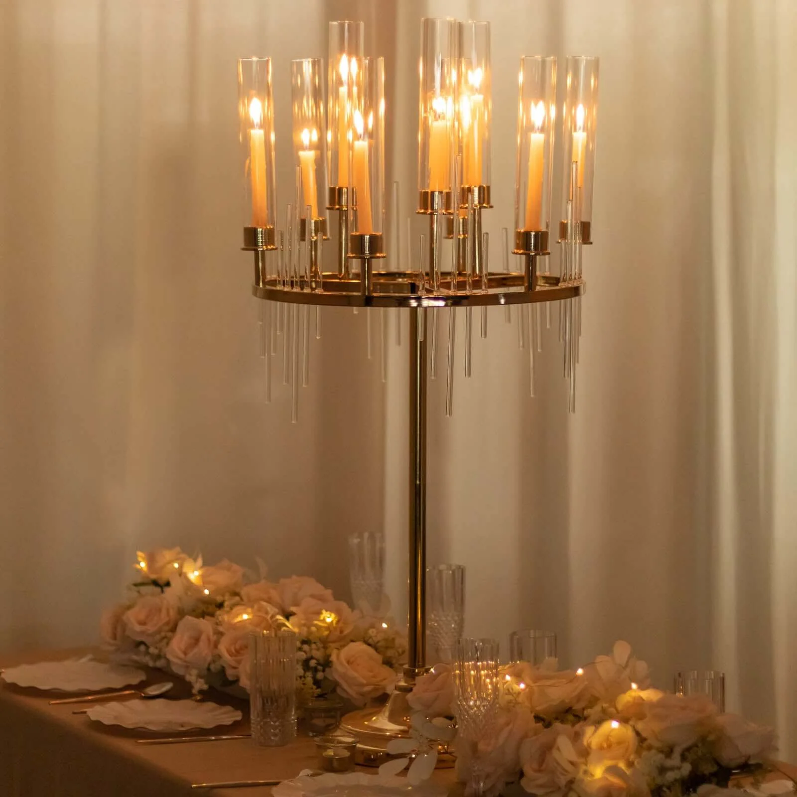 Metal Gold 9-Arm Round Cluster Taper Candelabra Gold Table - Image 5
