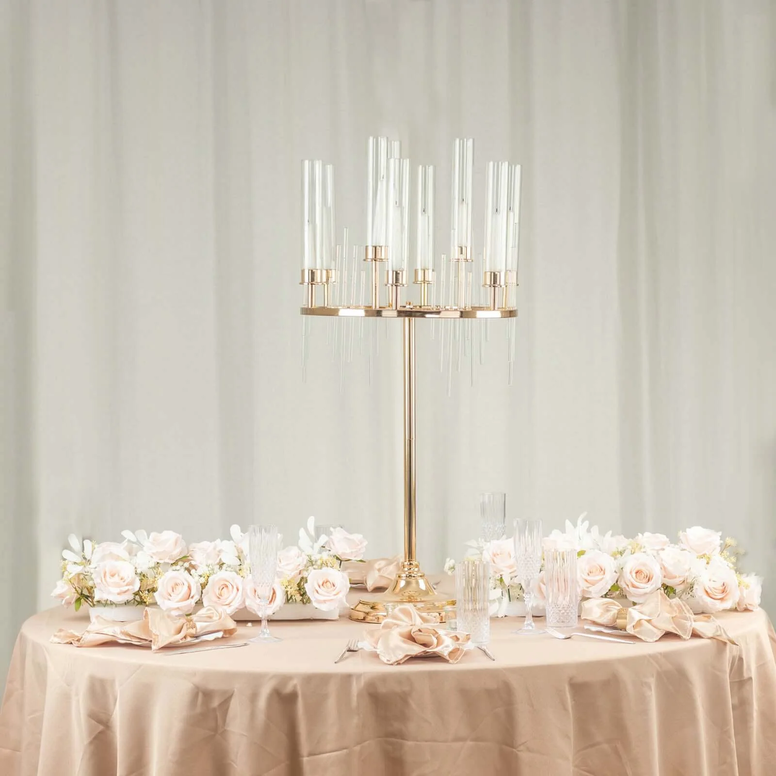 Metal Gold 9-Arm Round Cluster Taper Candelabra Gold Table - Image 8