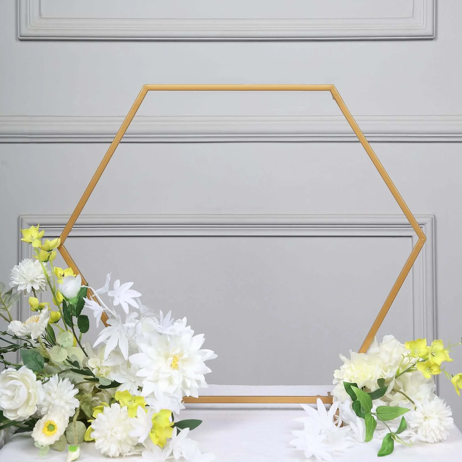 Metal Hexagon Table Wedding Arch Centerpiece Gold 21" - Geometric Self-Standing Flower Balloon Frame - Image 6