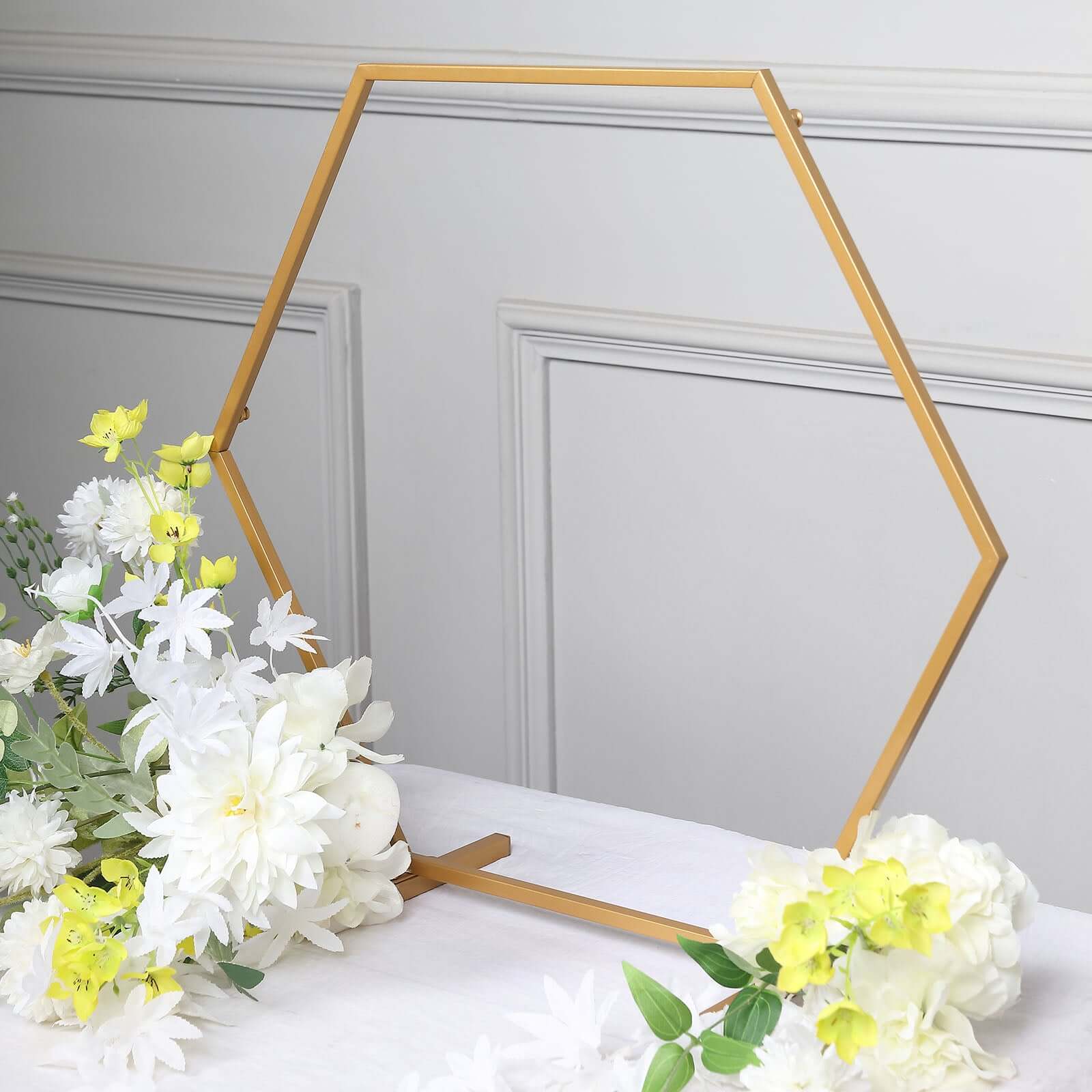 Metal Hexagon Table Wedding Arch Centerpiece Gold 21" - Geometric Self-Standing Flower Balloon Frame - Image 8
