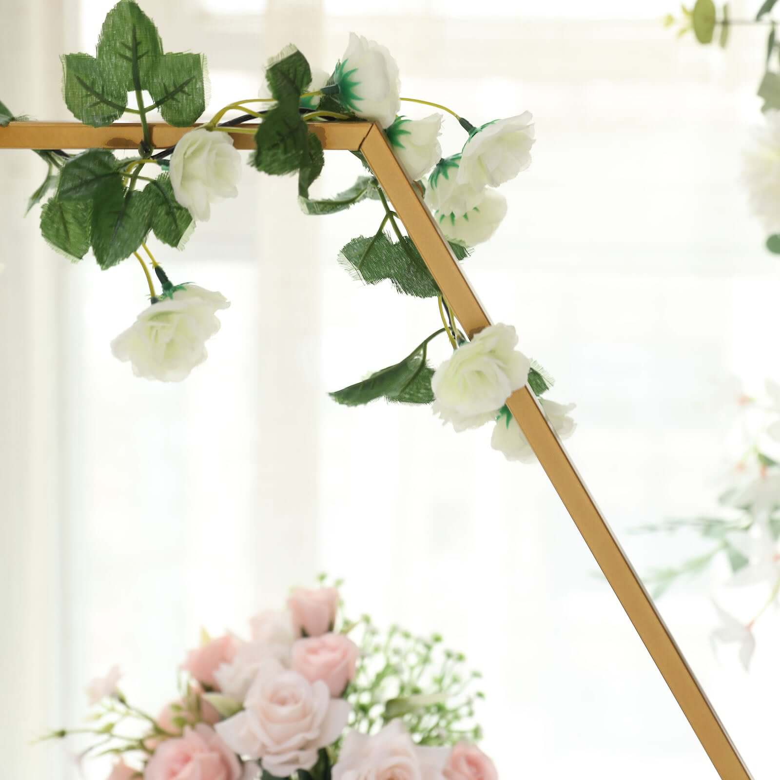 Metal Hexagon Table Wedding Arch Centerpiece Gold 21" - Geometric Self-Standing Flower Balloon Frame - Image 9