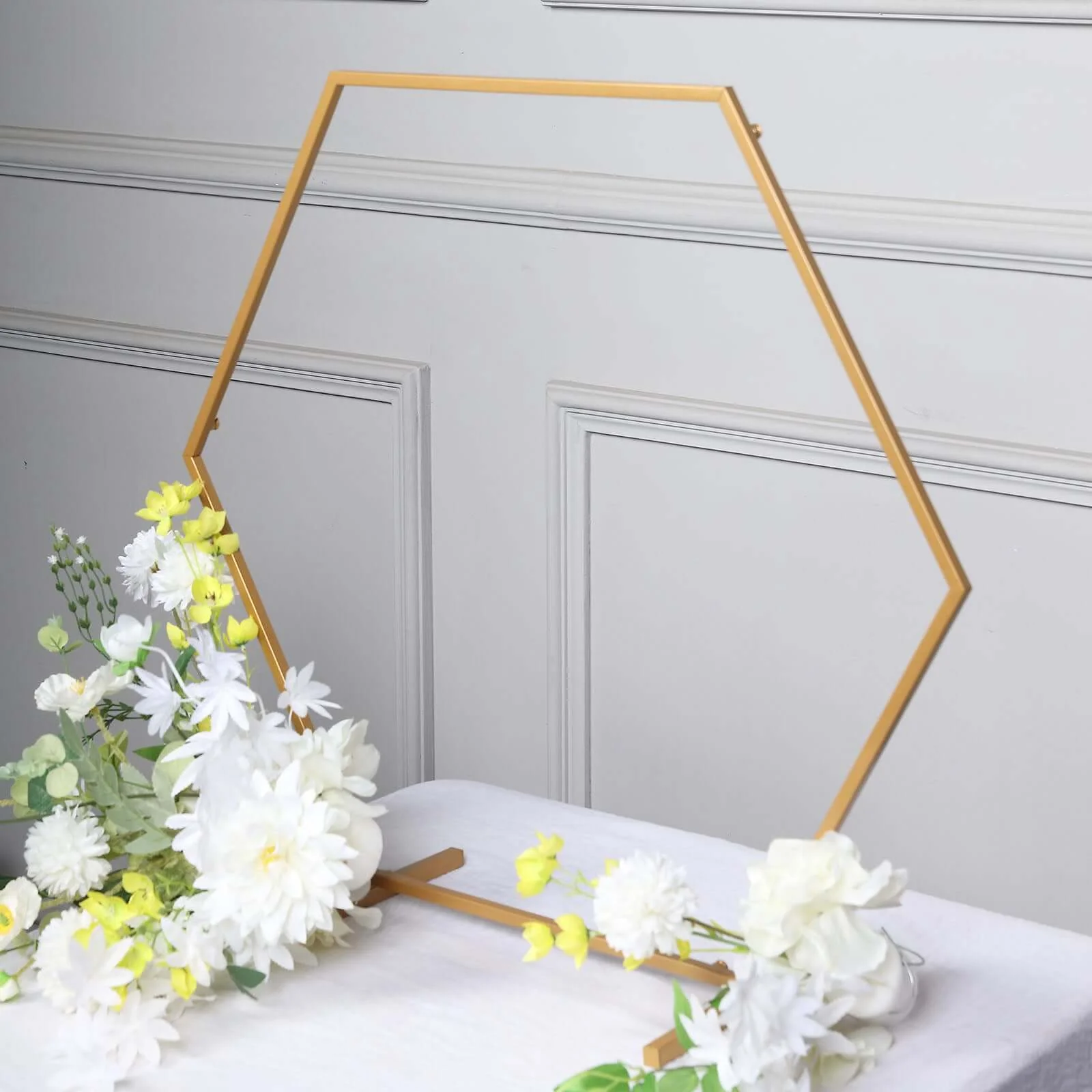 Metal Hexagon Table Wedding Arch Centerpiece Gold 24" - Geometric Self-Standing Flower Balloon Frame - Image 8