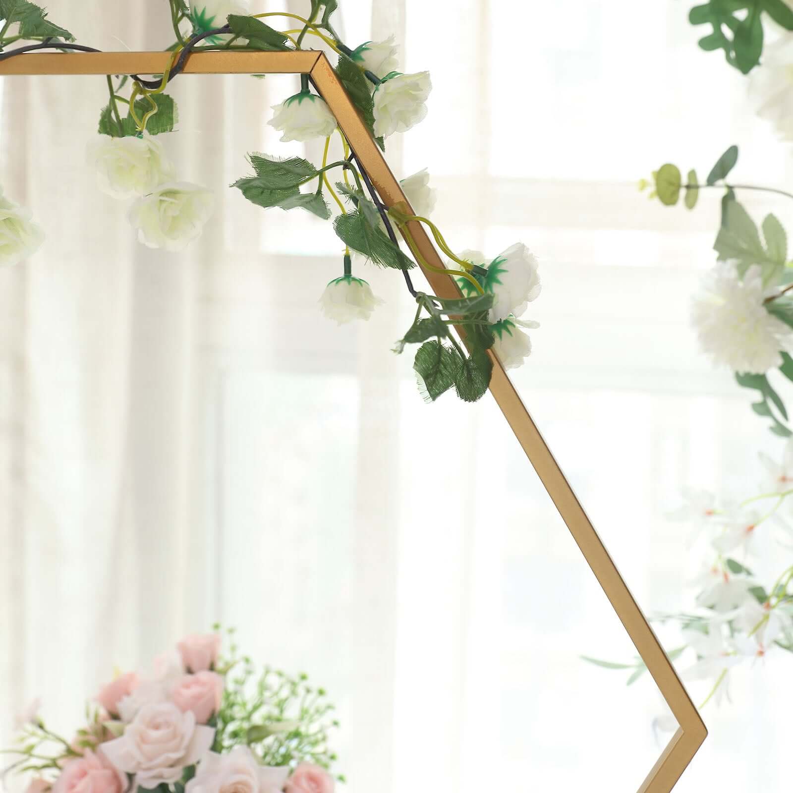 Metal Hexagon Table Wedding Arch Centerpiece Gold 24" - Geometric Self-Standing Flower Balloon Frame - Image 9