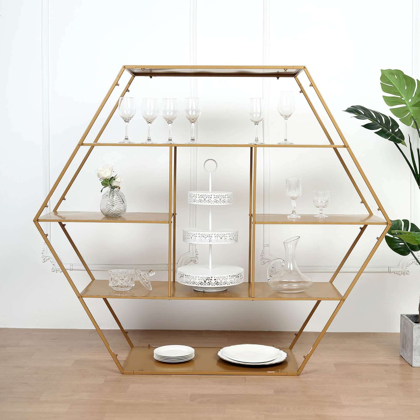 Metal Hexagonal Cake Dessert Display Stand 4ft Gold - Sturdy Large Geometric Rack Perfect for Event Backdrops Balloon Garlands Floral Installations & Modern Bookcase - Image 2