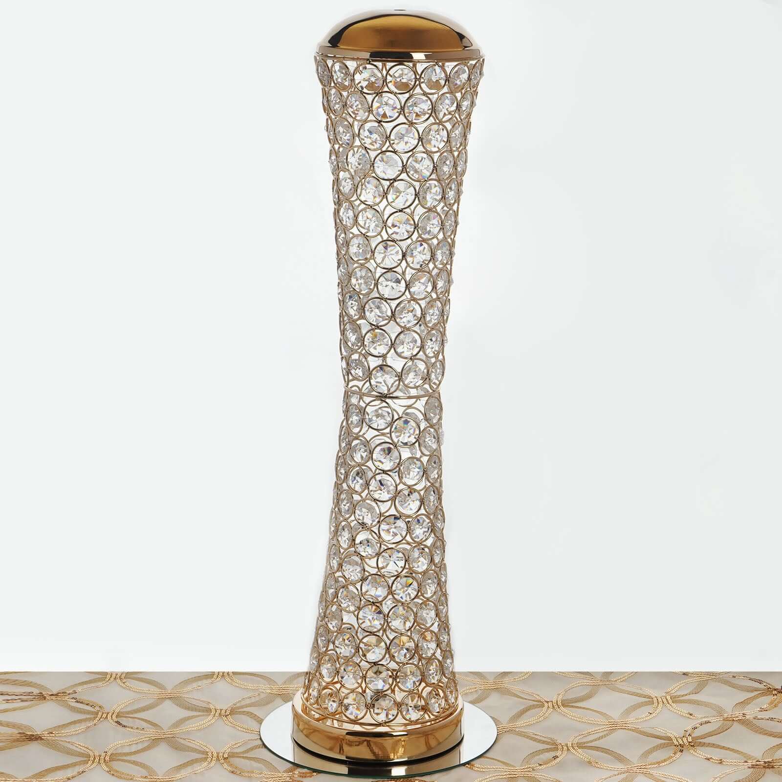 Metal Hurricane Floral Vase Centerpiece 24" Metallic Gold with Crystal Beaded Design - Table Decorative Stand - Image 8