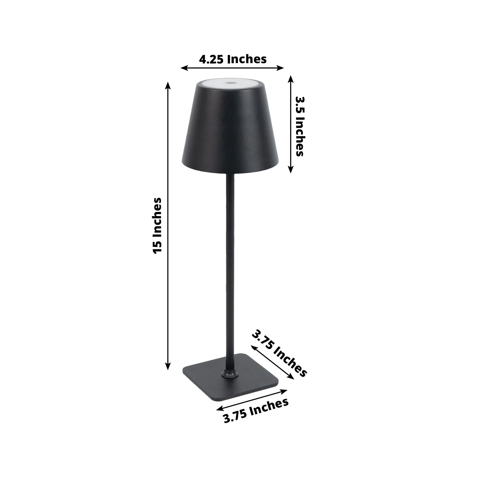 Heavy Duty Black Metal LED Table Lamp with Classic Empire Lampshade – Commercial Grade Cordless Rechargeable Desk Lamp, 3 Color Modes, Stepless Dimming, Touch Control, 15" - Image 3