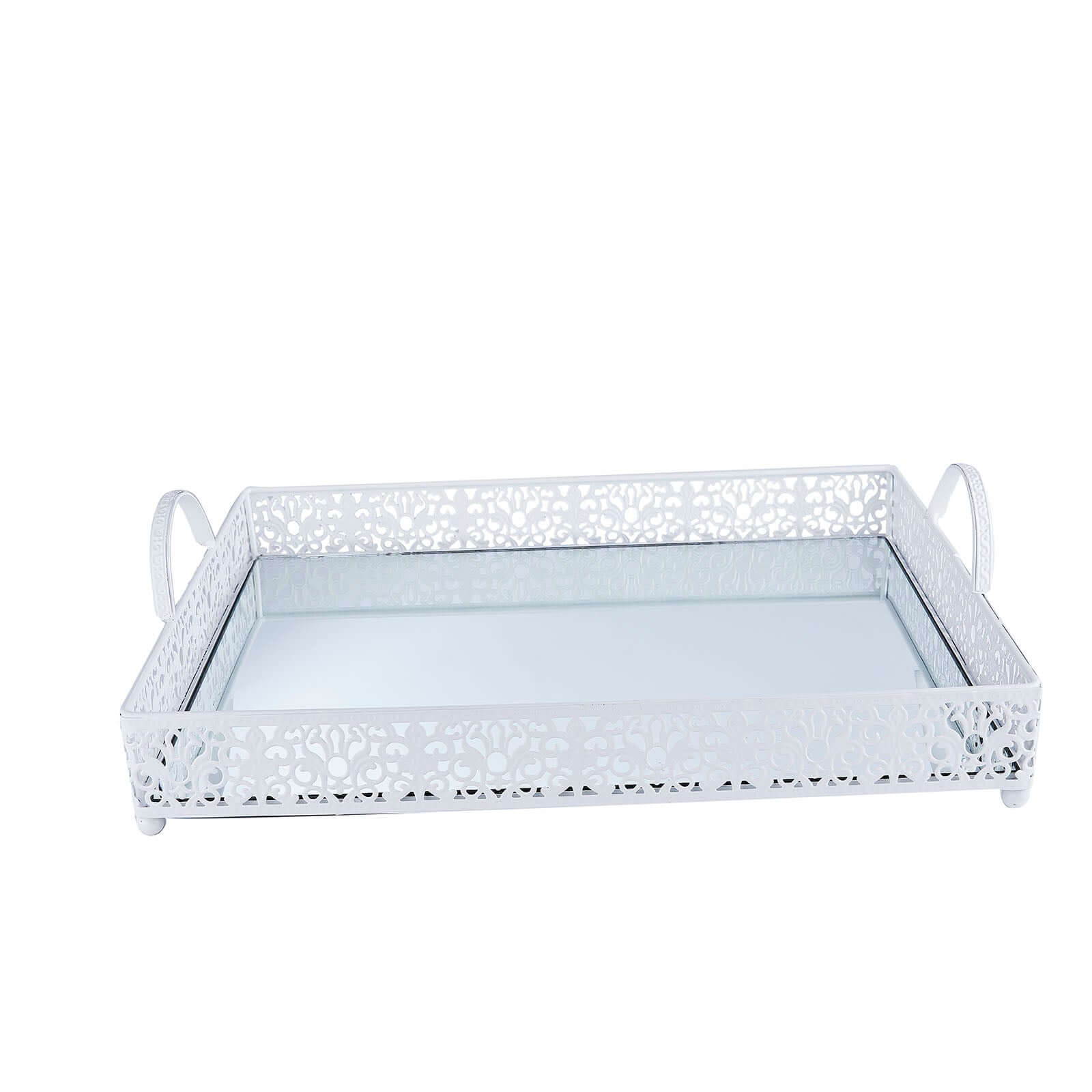 Metal Mirrored Serving Tray 16"x12" Rectangle White Fleur De Lis Design with Handles - French Inspired Decorative Vanity Tray Centerpiece - Image 6