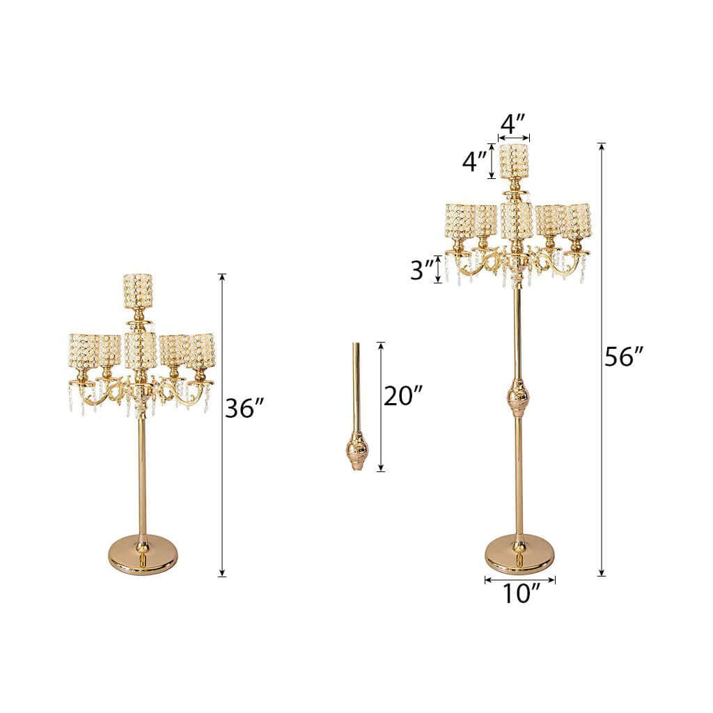 Metal Pearl Beaded Candelabra in Gold 6-Arm with Crystal Chandelier Pendants, Adjustable Table Centerpiece - Image 3