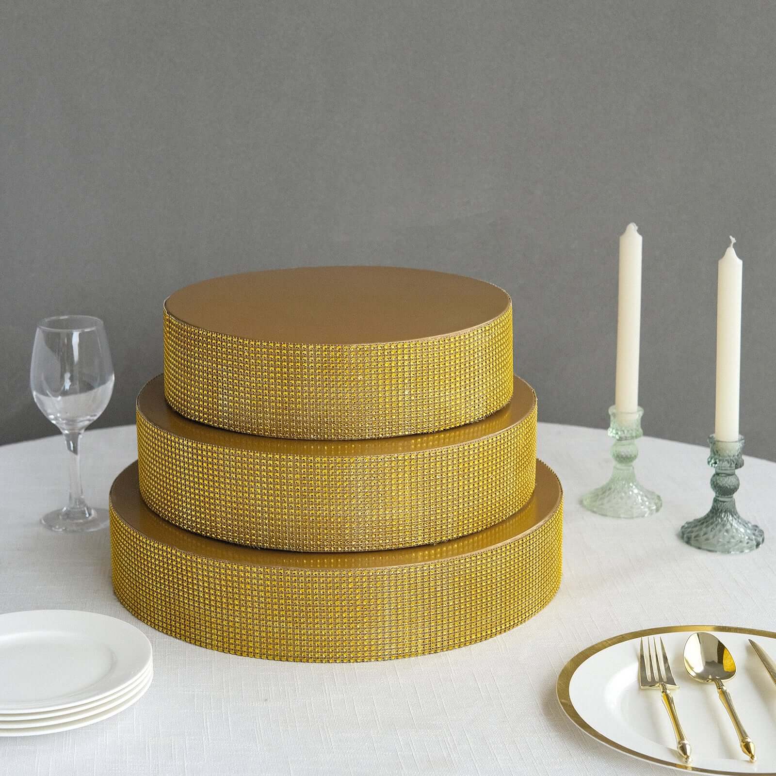 Metal Pedestal Cake Stand 12" Round Design with Rhinestones Gold - Cupcake Holder and Dessert Table Centerpiece - Image 2