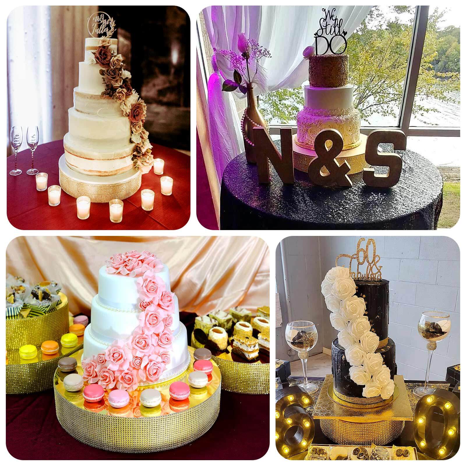 Metal Pedestal Cake Stand 12" Round Design with Rhinestones Gold - Cupcake Holder and Dessert Table Centerpiece - Image 5