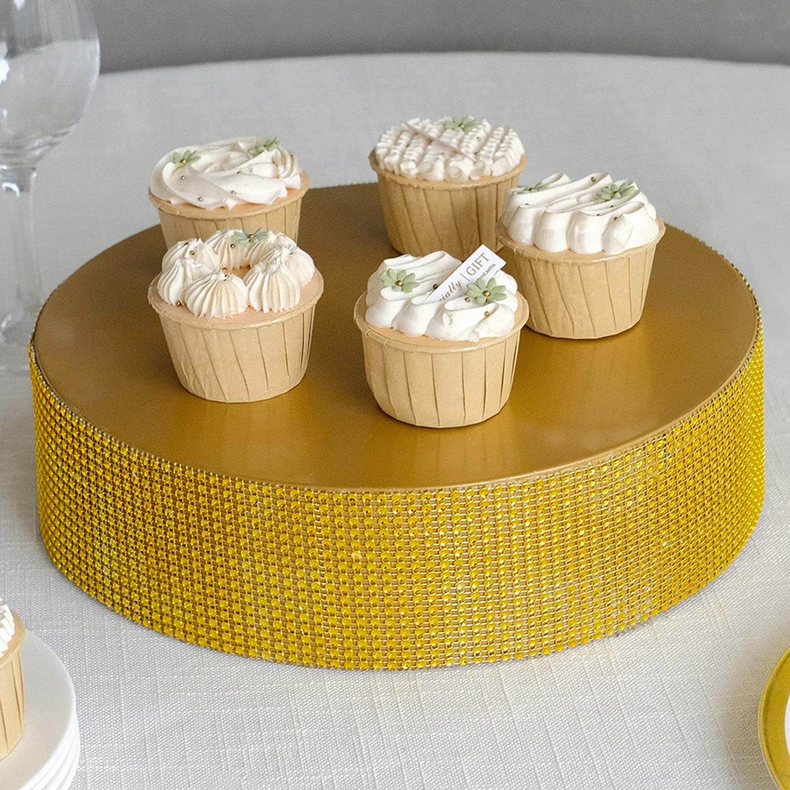 Metal Pedestal Cake Stand 12" Round Design with Rhinestones Gold - Cupcake Holder and Dessert Table Centerpiece - Image 6