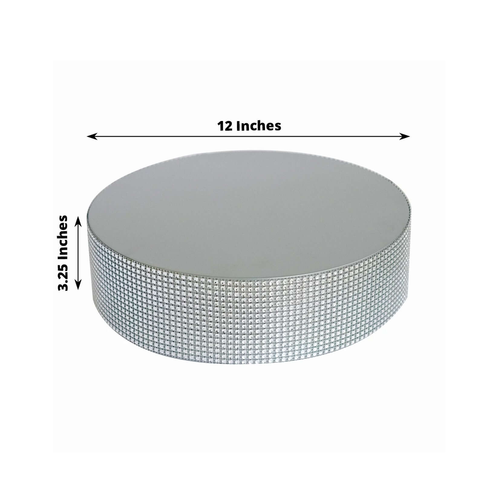 Metal Pedestal Cake Stand 12" Round Design with Rhinestones Silver - Cupcake Holder and Dessert Table Centerpiece - Image 3