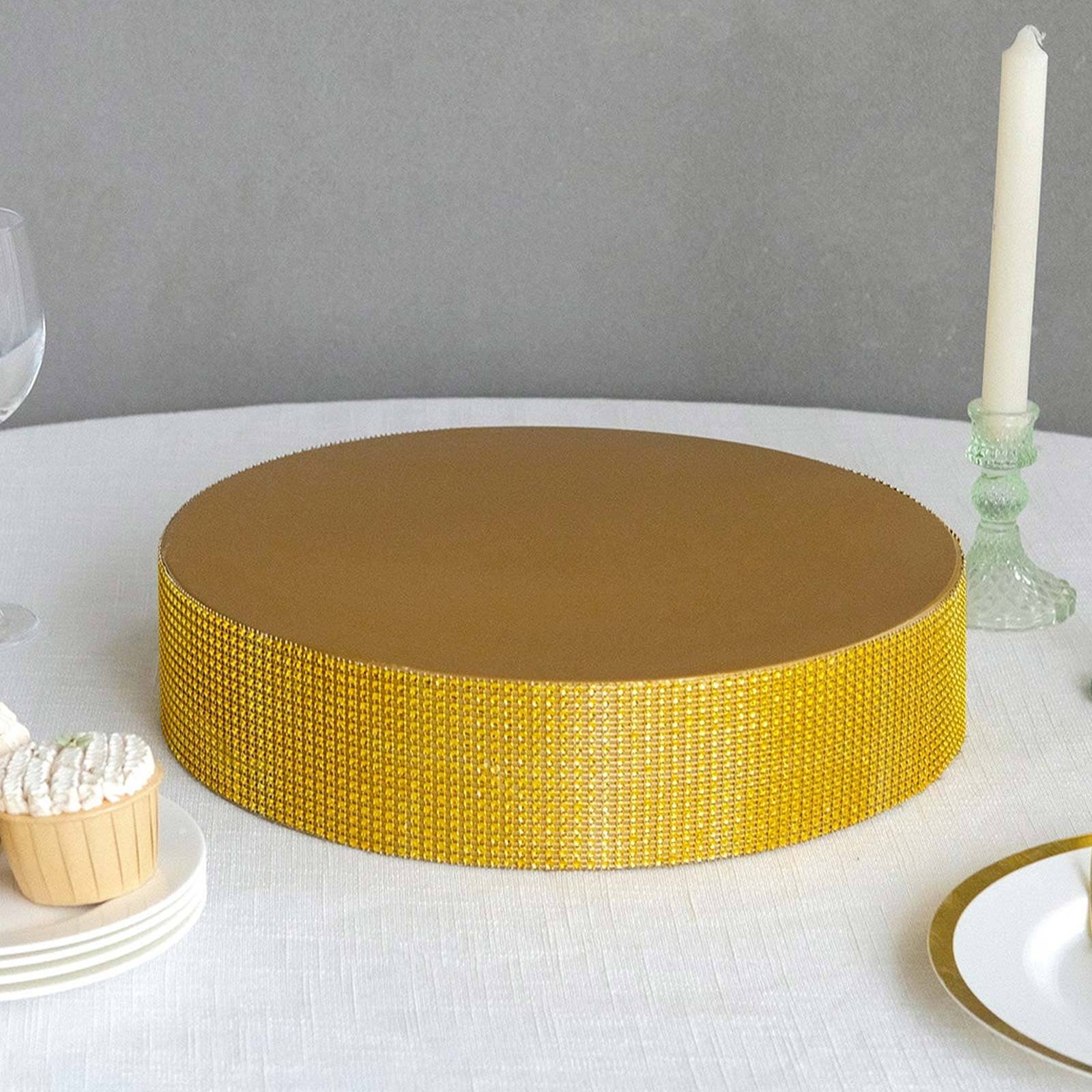 Metal Pedestal Cake Stand 14" Round Design with Rhinestones Gold - Cupcake Holder and Dessert Table Centerpiece