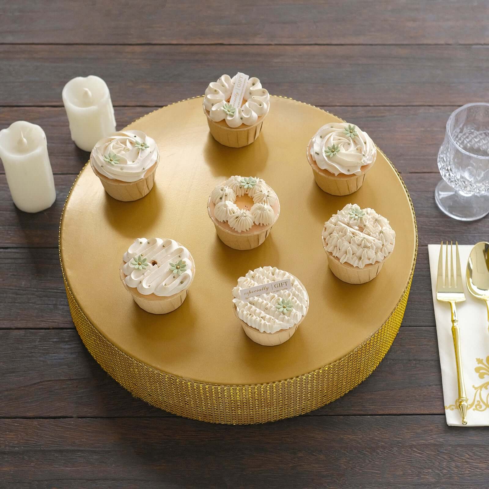 Metal Pedestal Cake Stand 14" Round Design with Rhinestones Gold - Cupcake Holder and Dessert Table Centerpiece - Image 11