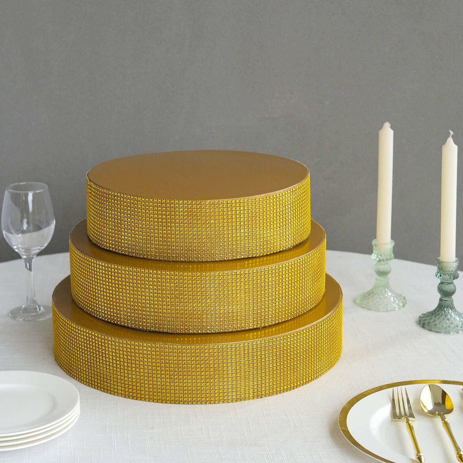 Metal Pedestal Cake Stand 14" Round Design with Rhinestones Gold - Cupcake Holder and Dessert Table Centerpiece - Image 2