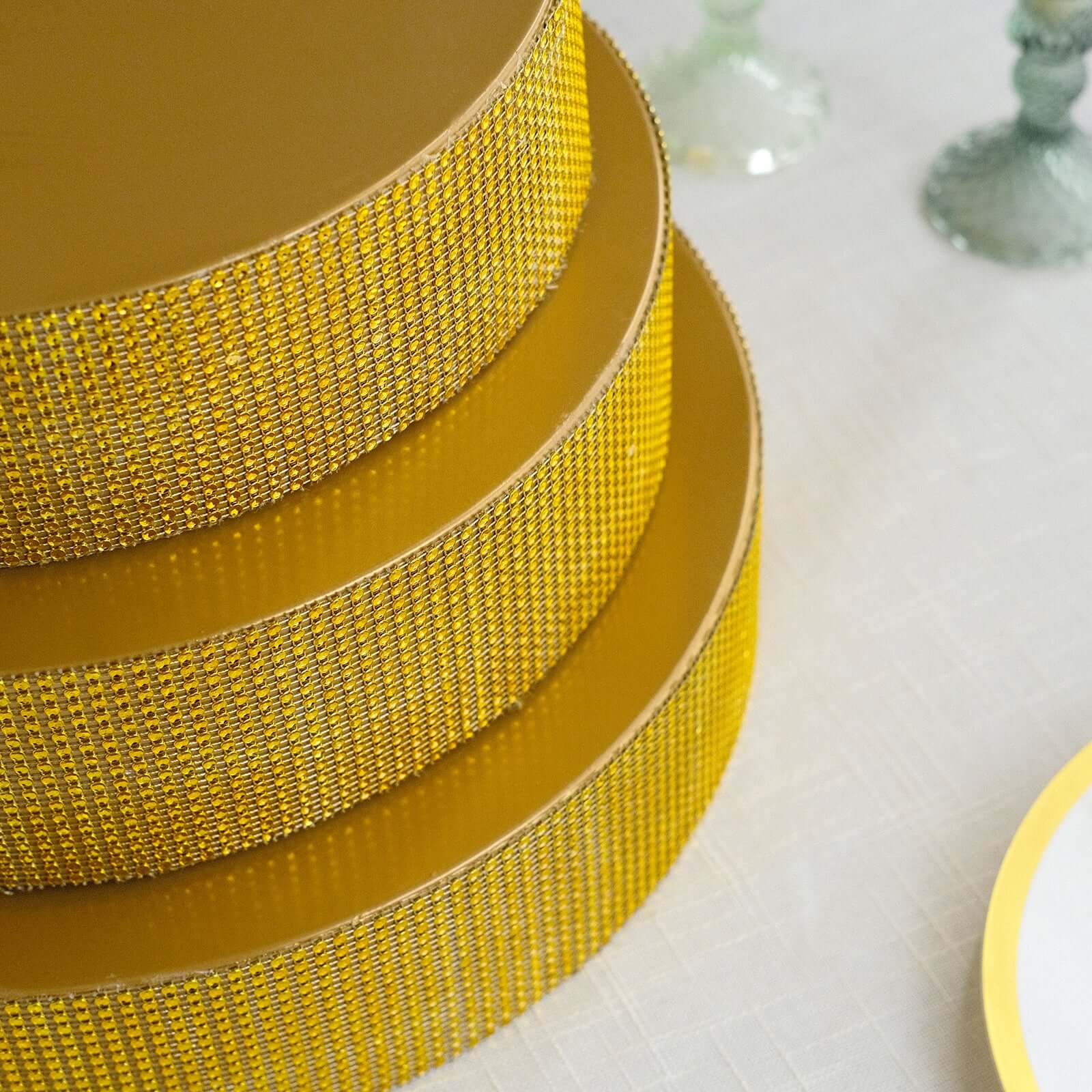 Metal Pedestal Cake Stand 16" Round Design with Rhinestones Gold - Cupcake Holder and Dessert Table Centerpiece - Image 2