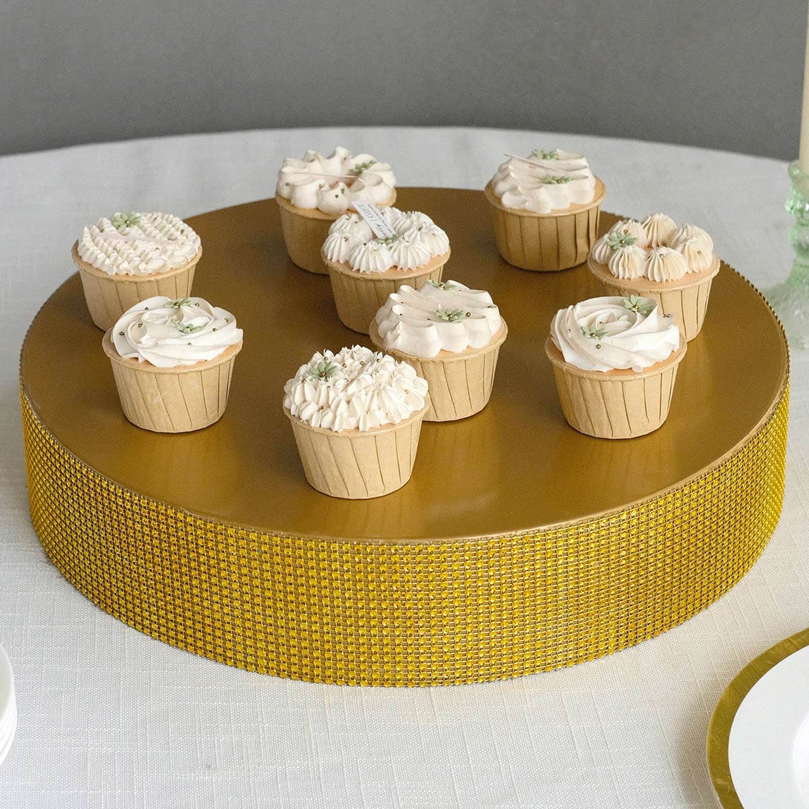 Metal Pedestal Cake Stand 16" Round Design with Rhinestones Gold - Cupcake Holder and Dessert Table Centerpiece - Image 6