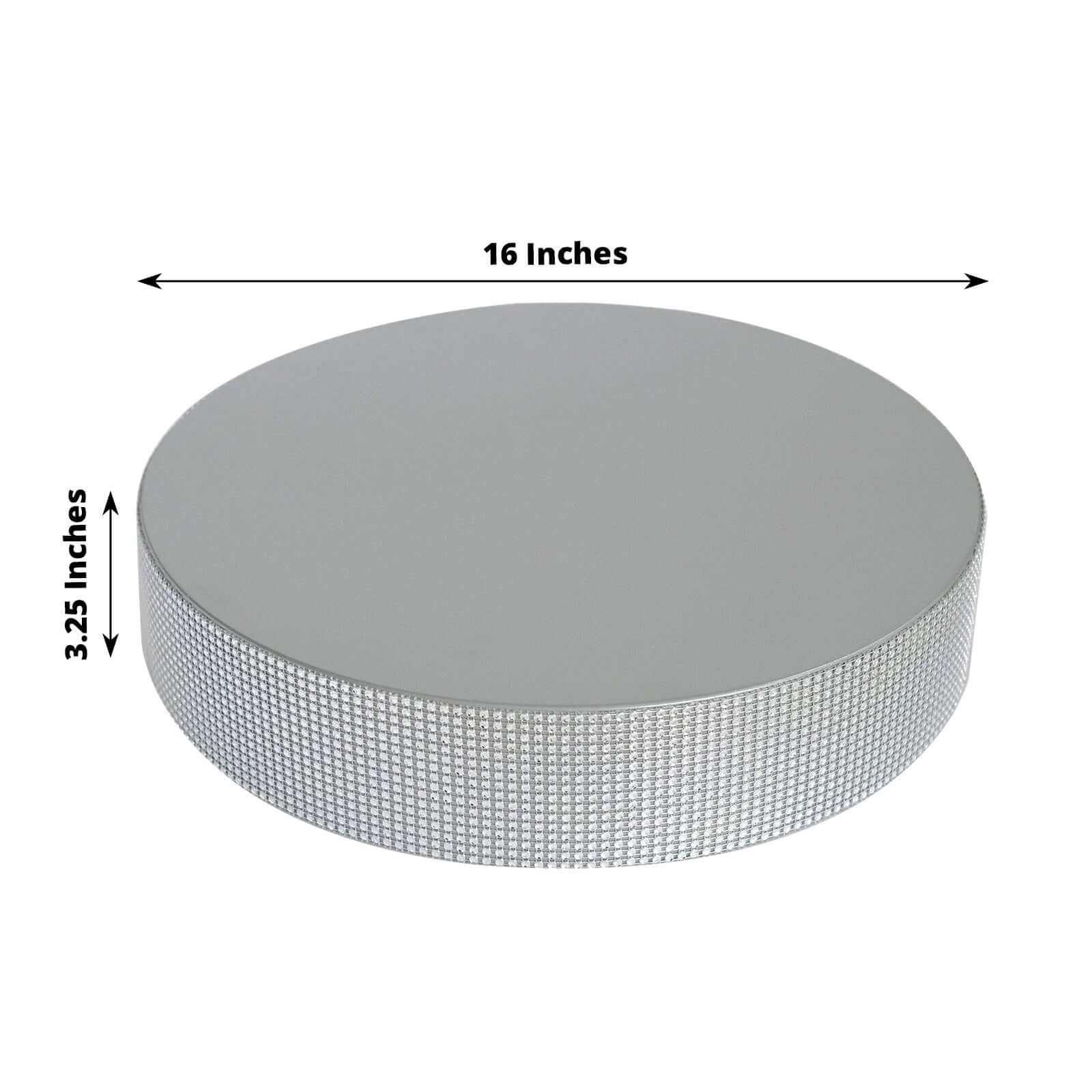 Metal Pedestal Cake Stand 16" Round Design with Rhinestones Silver - Cupcake Holder and Dessert Table Centerpiece - Image 3