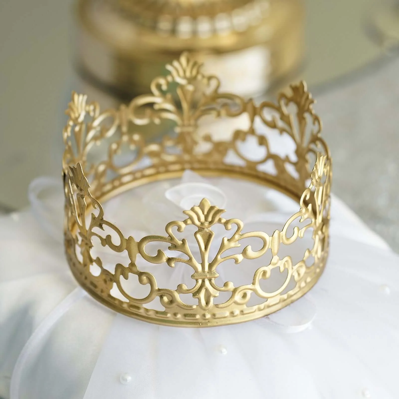 Metal Princess Crown Cake Topper 2" Matte Gold - Classy Cake Centerpiece Decor for Fairytale-Themed Birthdays Weddings & Party Decor - Image 2