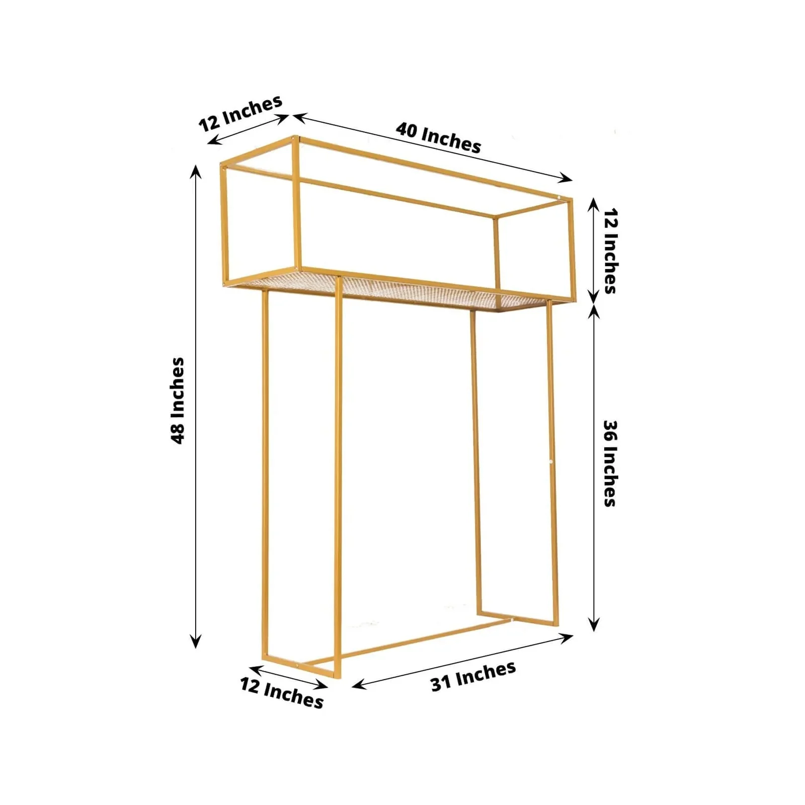 Metal Rectangular Centerpiece Stand 48" Gold Heavy Duty Design - Tabletop Floral Arrangement Display Rack - Image 3