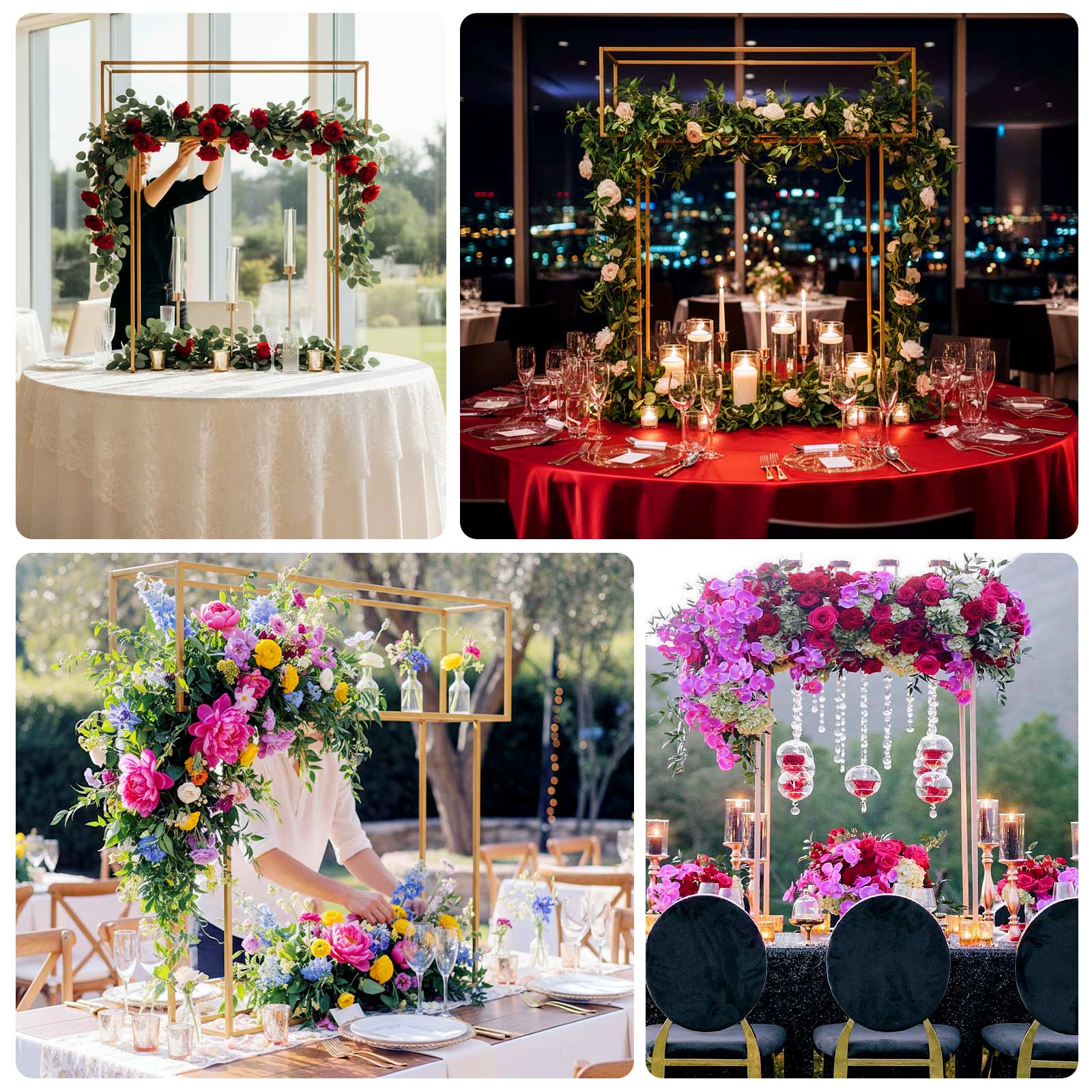 Metal Rectangular Centerpiece Stand 48" Gold Heavy Duty Design - Tabletop Floral Arrangement Display Rack - Image 5