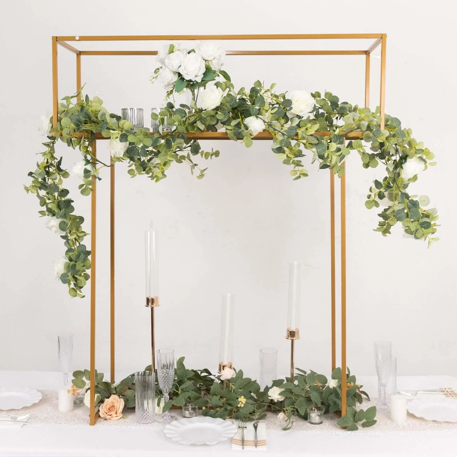 Metal Rectangular Centerpiece Stand 48" Gold Heavy Duty Design - Tabletop Floral Arrangement Display Rack - Image 6