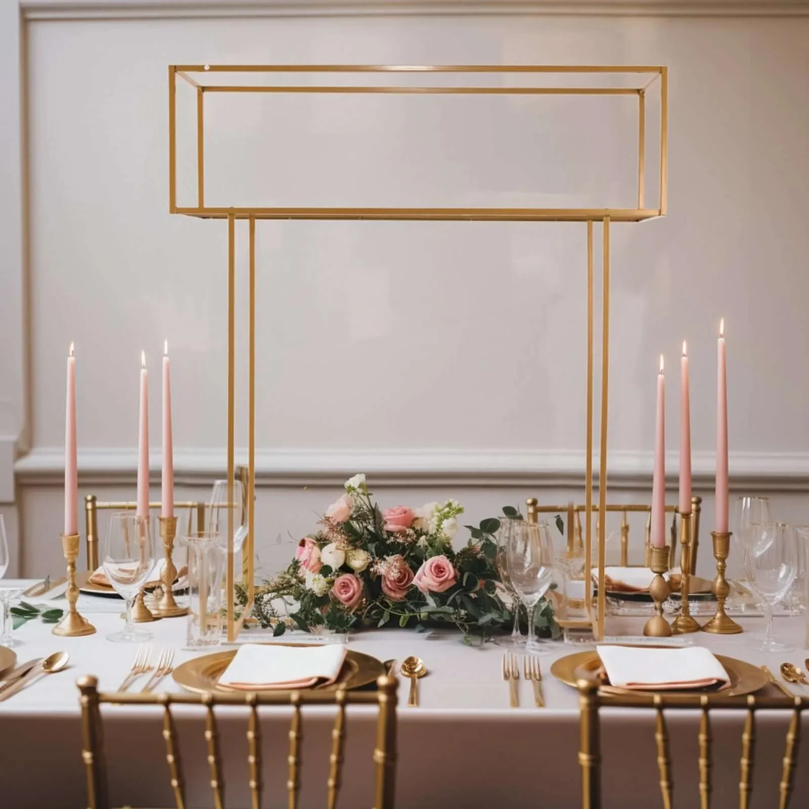 Metal Rectangular Centerpiece Stand 48" Gold Heavy Duty Design - Tabletop Floral Arrangement Display Rack - Image 8