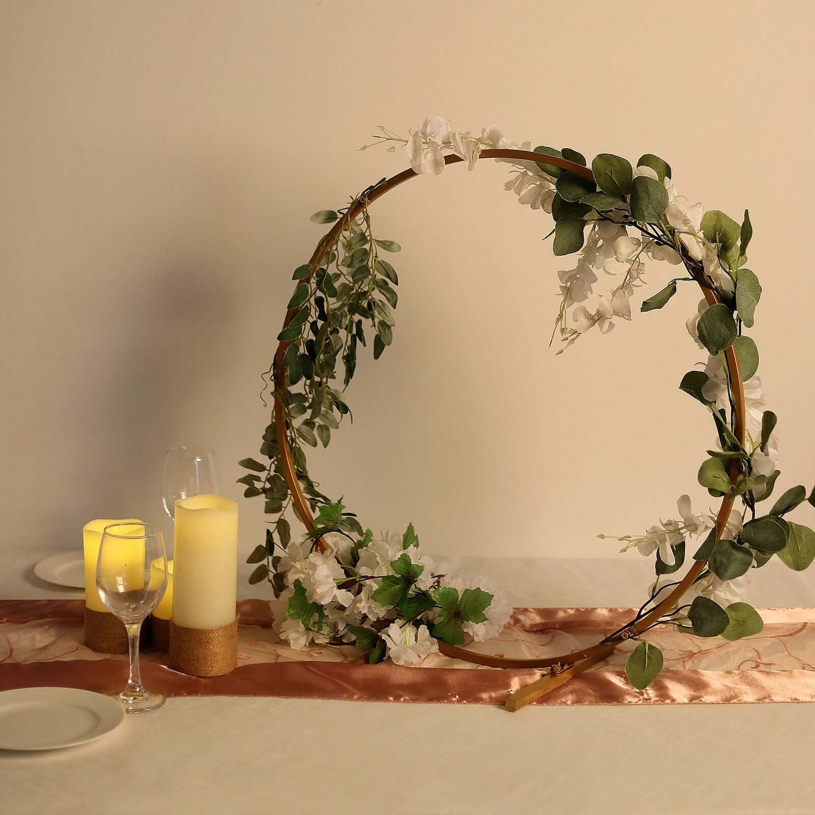 Metal Round Arch Wedding Centerpiece Gold 24" - Hoop Wreath Tabletop Decor for Events - Image 2
