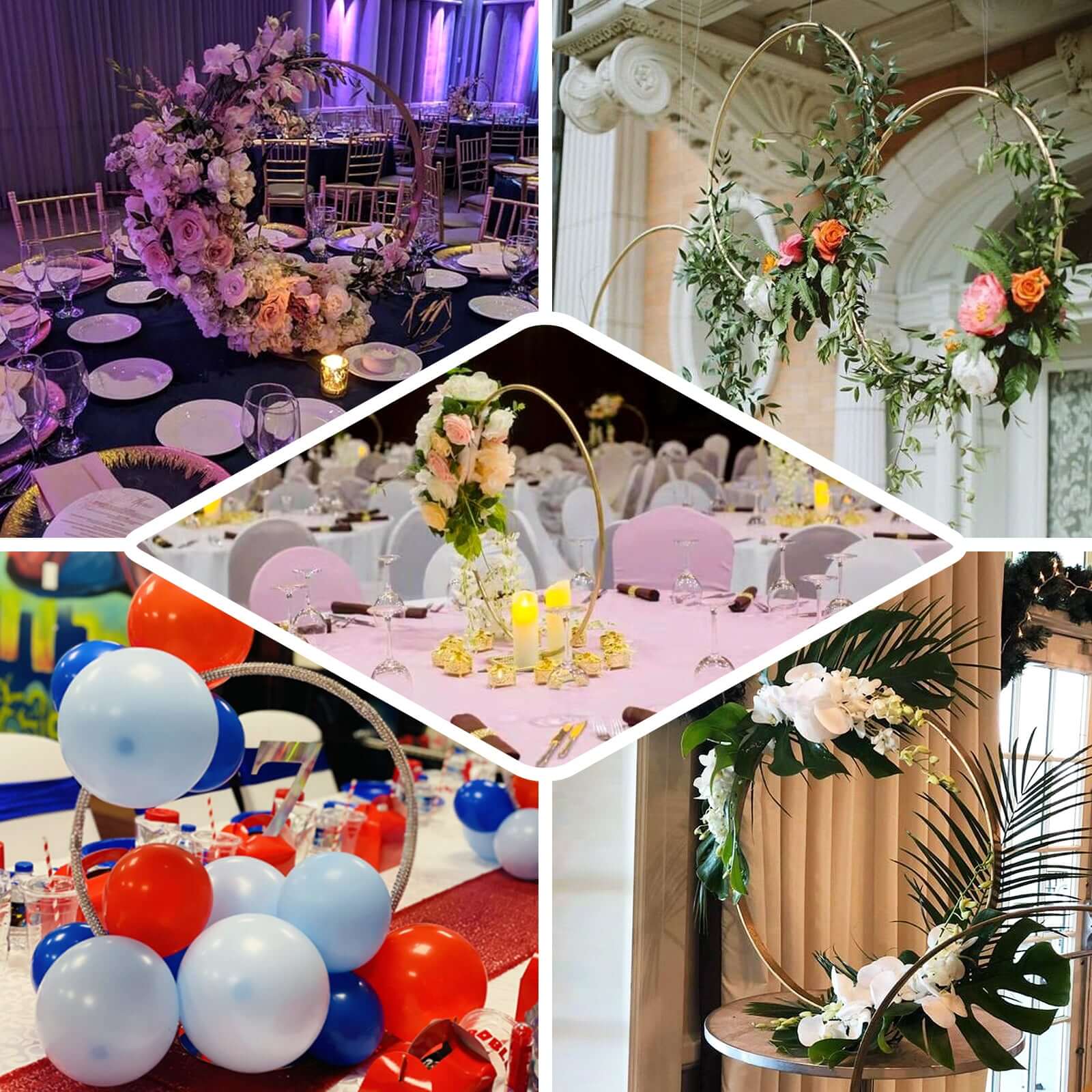 Metal Round Arch Wedding Centerpiece Gold 24" - Hoop Wreath Tabletop Decor for Events - Image 5