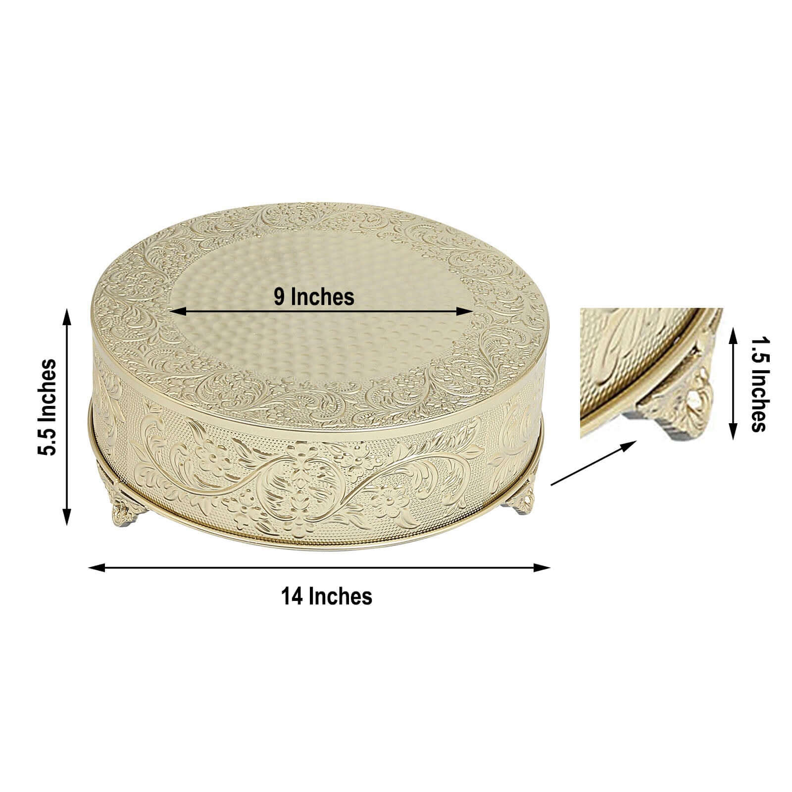 Metal Round Cake Pedestal Stand 14" Gold with Embossed Design - Decorative Matte Cupcake Display Riser Centerpiece Dessert Tray for Luxurious Event Styling - Image 3