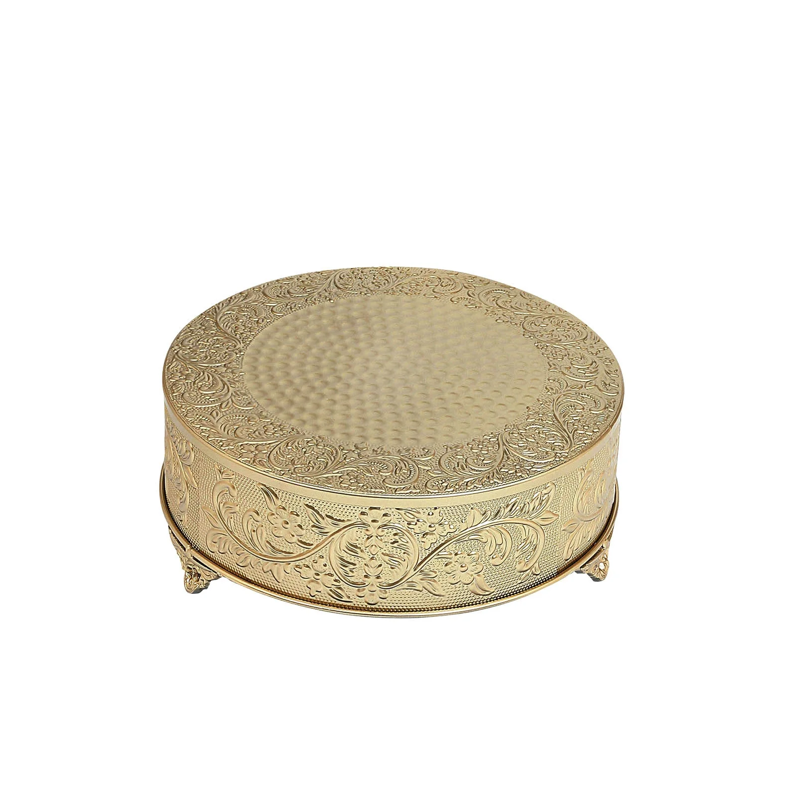 Metal Round Cake Pedestal Stand 14" Gold with Embossed Design - Decorative Matte Cupcake Display Riser Centerpiece Dessert Tray for Luxurious Event Styling - Image 9
