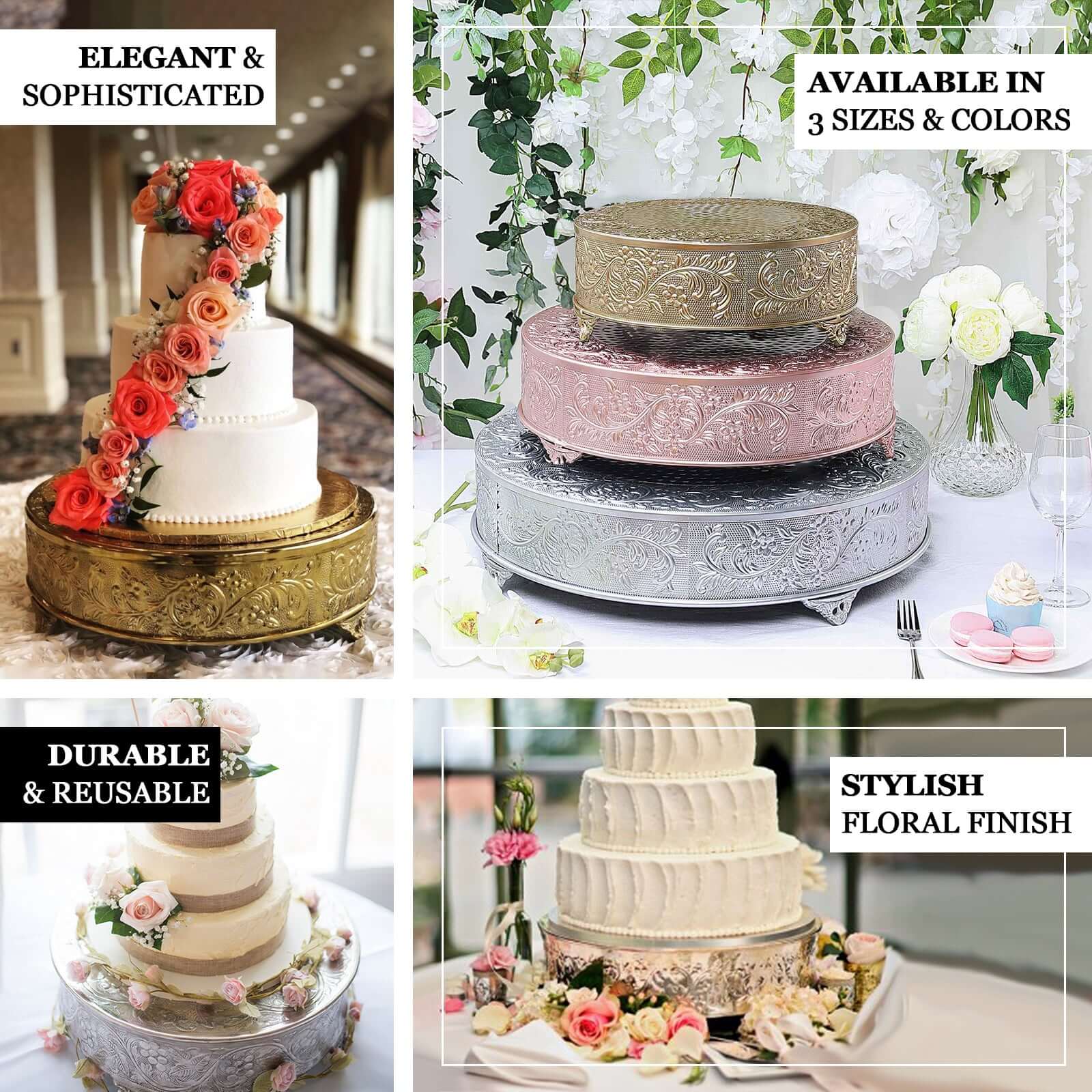 Metal Round Cake Pedestal Stand 18" Gold with Embossed Design - Decorative Matte Cupcake Display Riser Centerpiece Dessert Tray for Luxurious Event Styling - Image 4