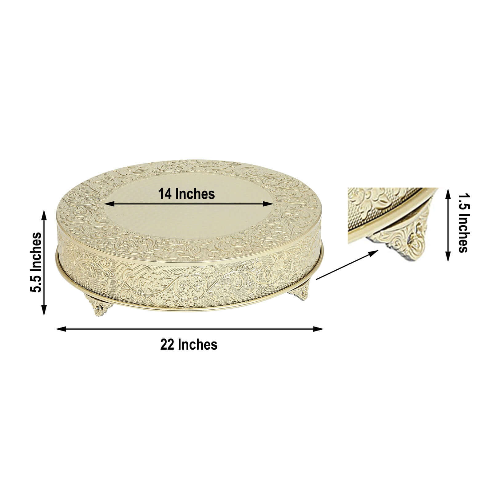 Metal Round Cake Pedestal Stand 22" Gold with Embossed Design - Decorative Matte Cupcake Display Riser Centerpiece Dessert Tray for Luxurious Event Styling - Image 3
