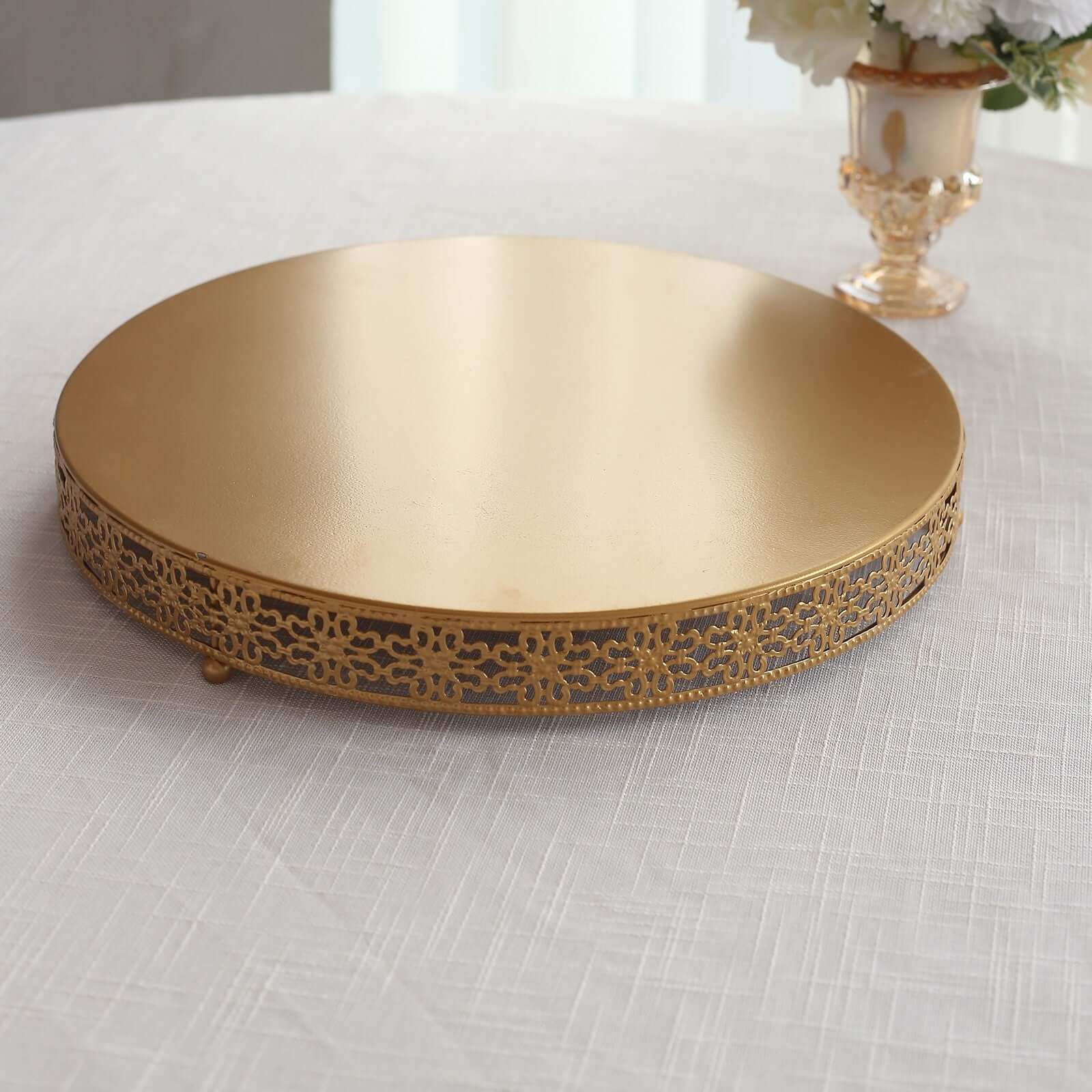 Metal Round Pedestal Cake Stand 16" Gold in Fleur De Lis Style - Decorative Cupcake Dessert Display Stand Wedding Party Table Centerpiece - Image 10