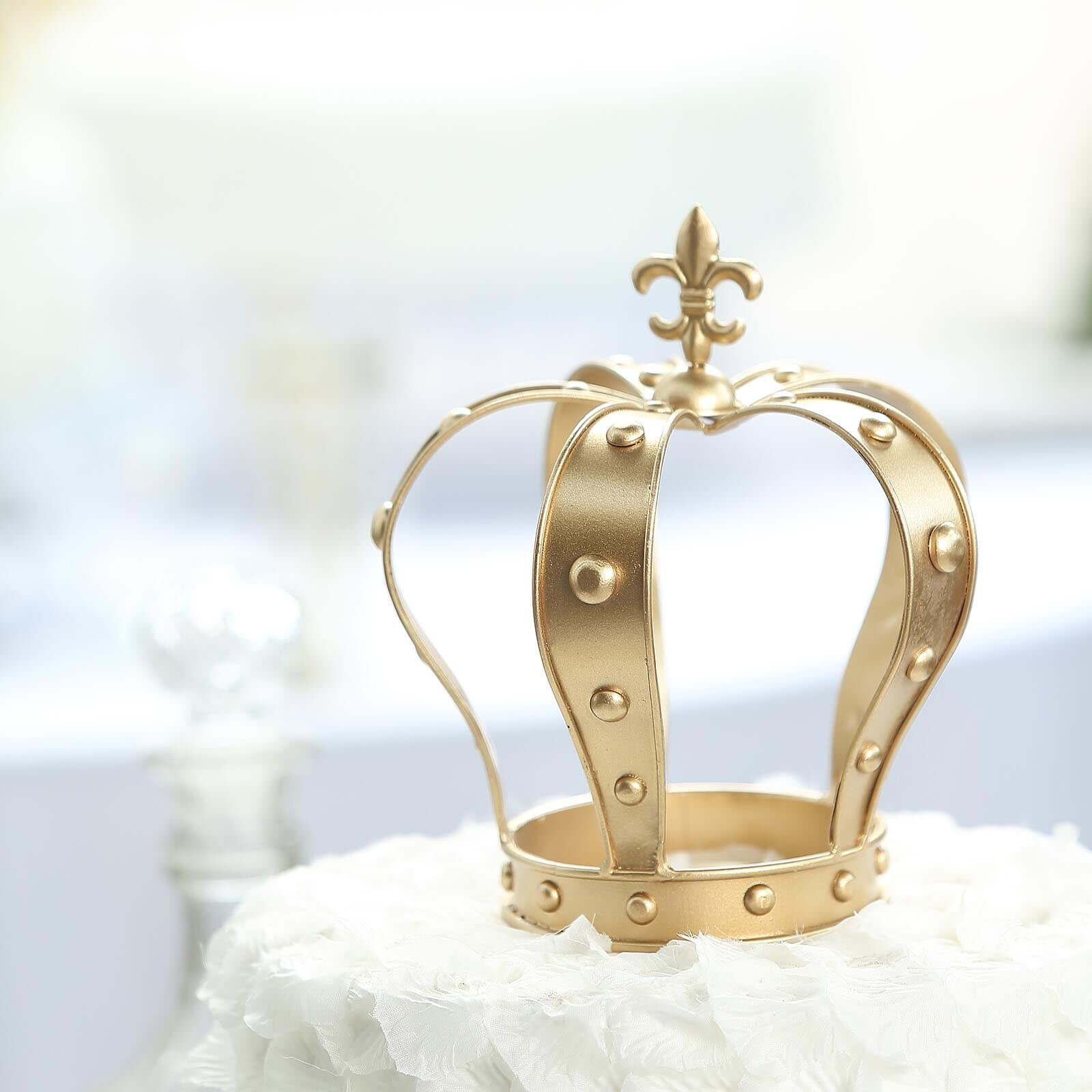 Metal Royal Crown Cake Topper 8" Gold Fleur-De-Lis Top - Majestic Cake Centerpiece Decoration for Formal & Grandiose Celebrations - Image 2