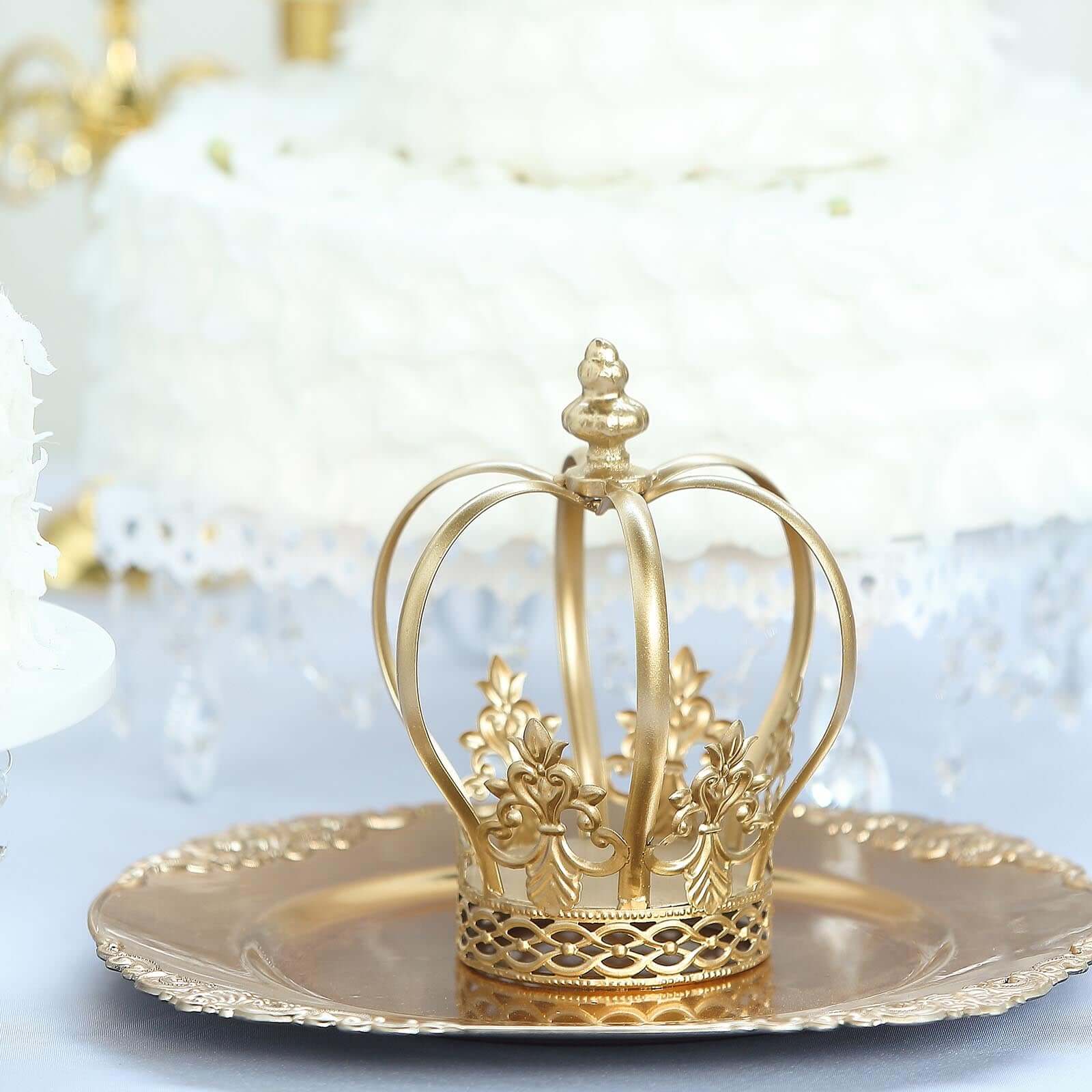Metal Royal Crown Cake Topper 8" Gold with Fleur-De-Lis Sides - Reusable Cake Centerpiece Decoration for Lavish Events & Royal-Themed Celebrations - Image 7