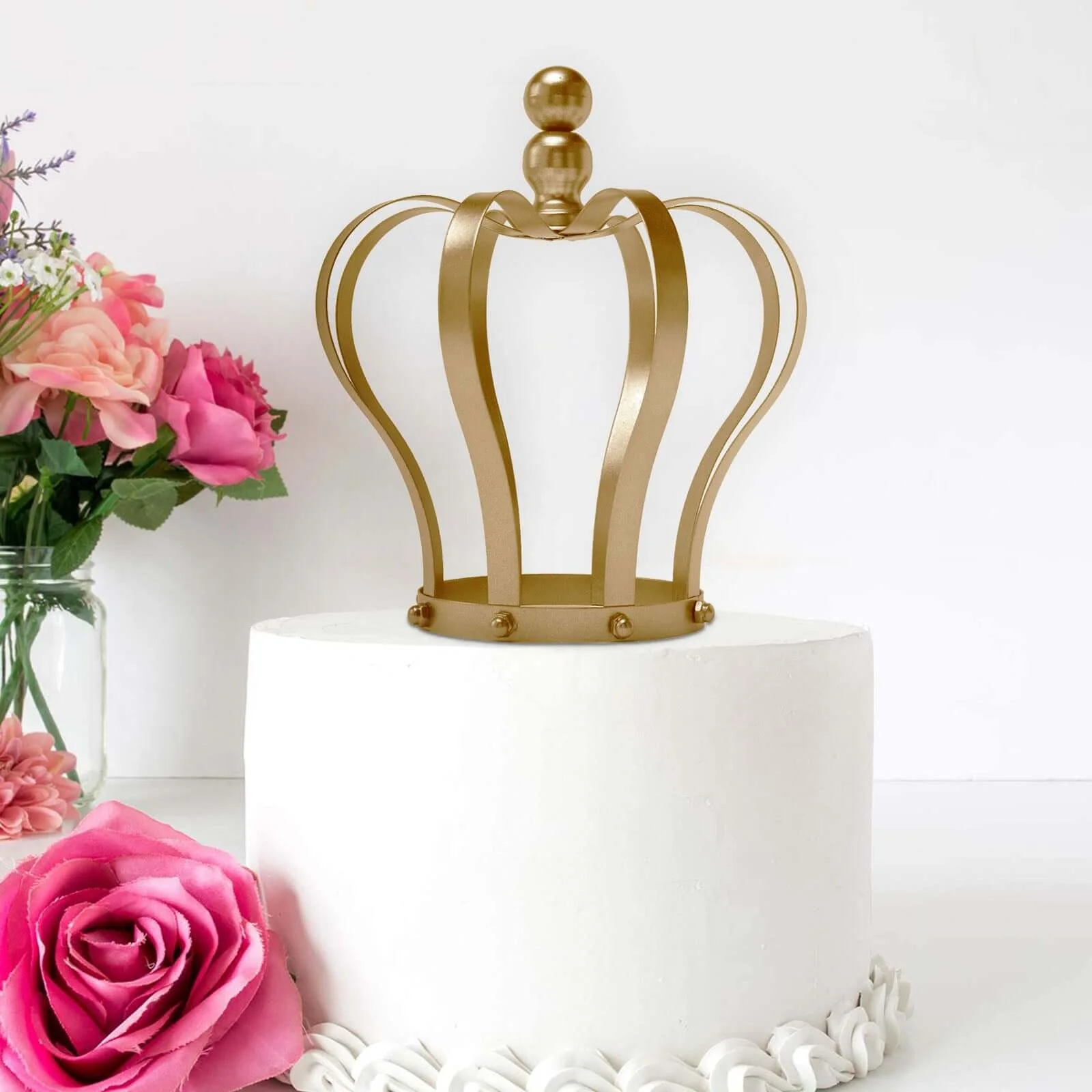Metal Royal Crown Cake Topper 9" Matte Gold - Exquisite Cake Centerpiece Decor for Weddings & Parties