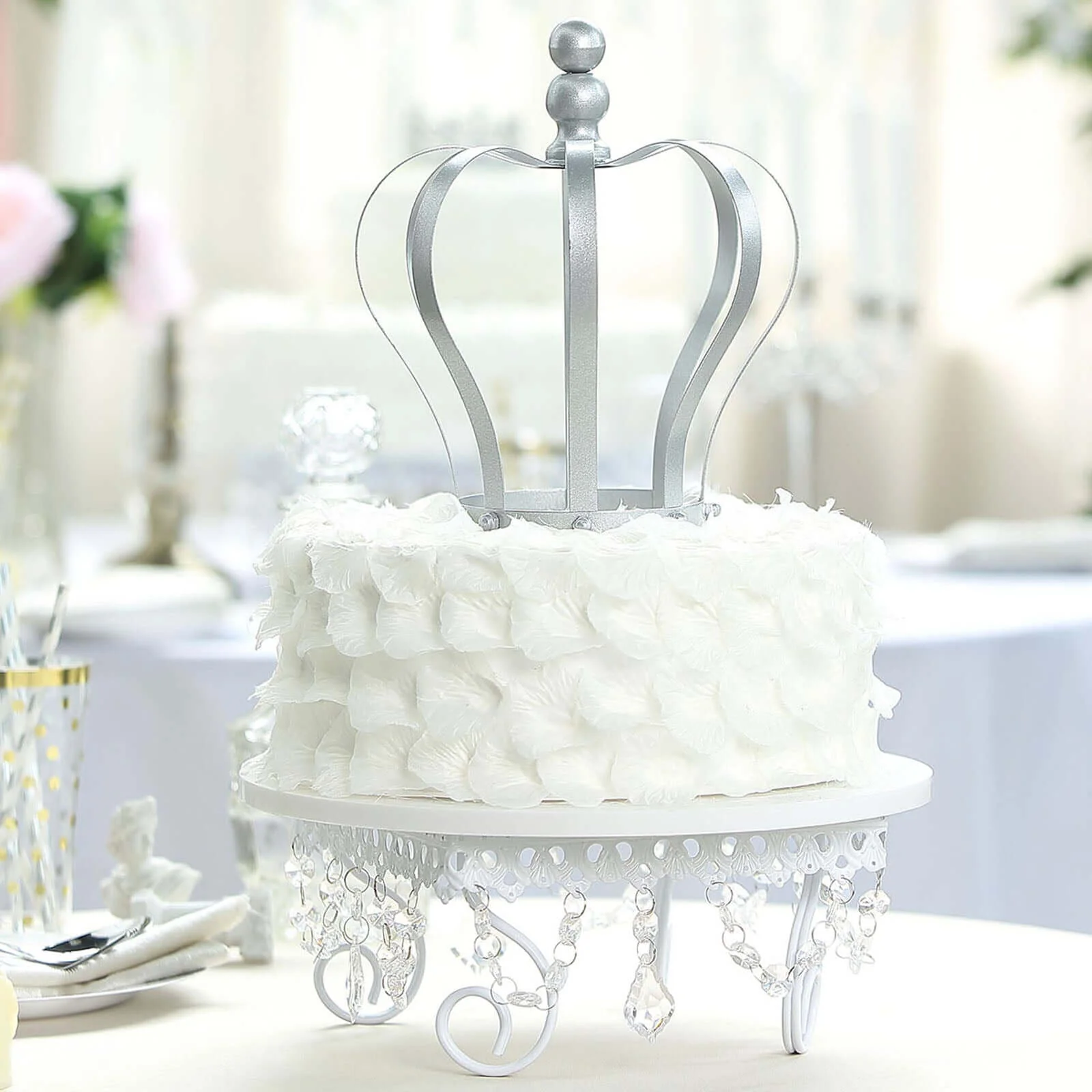 Metal Royal Crown Cake Topper 9" Matte Silver - Exquisite Cake Centerpiece Decor - Image 2